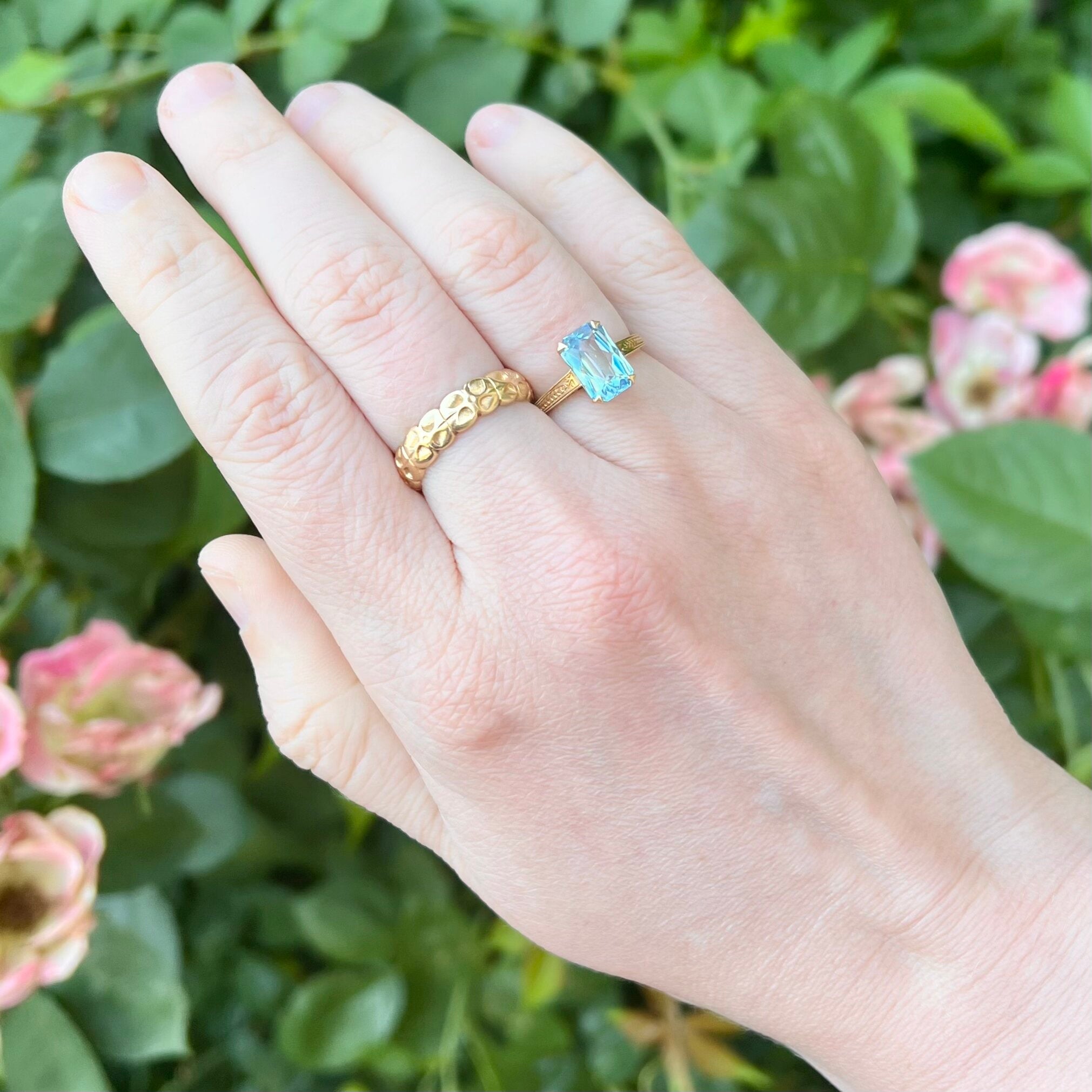 Art Deco 14k Gold Natural Blue Topaz Ring