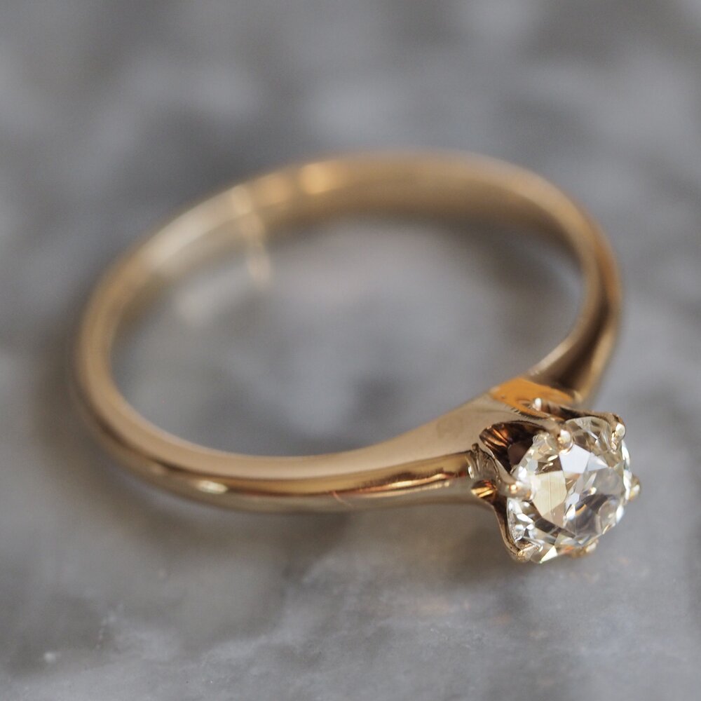 Antique 14k Gold Old Mine Cut Diamond Solitaire Engagement Ring