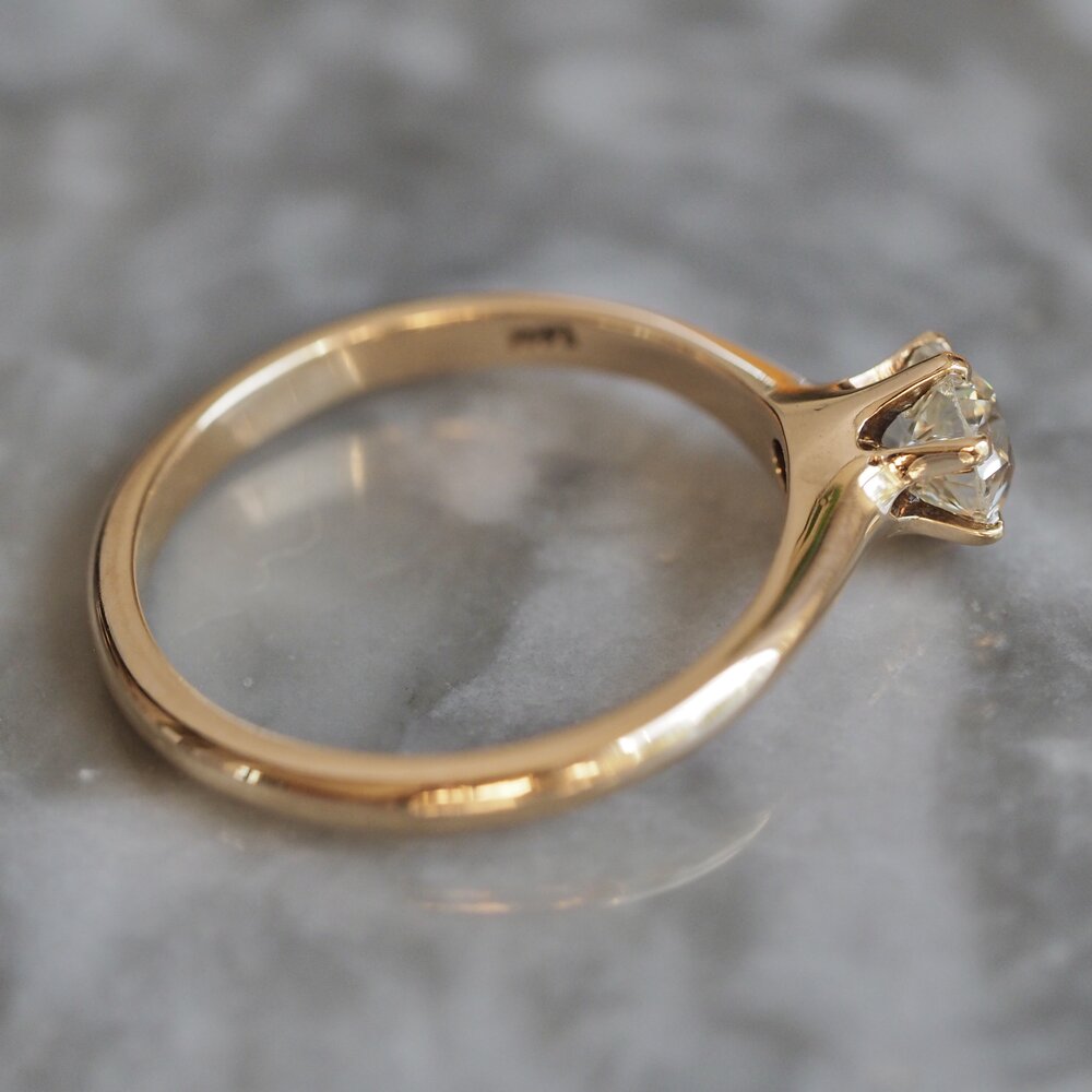 Antique 14k Gold Old Mine Cut Diamond Solitaire Engagement Ring