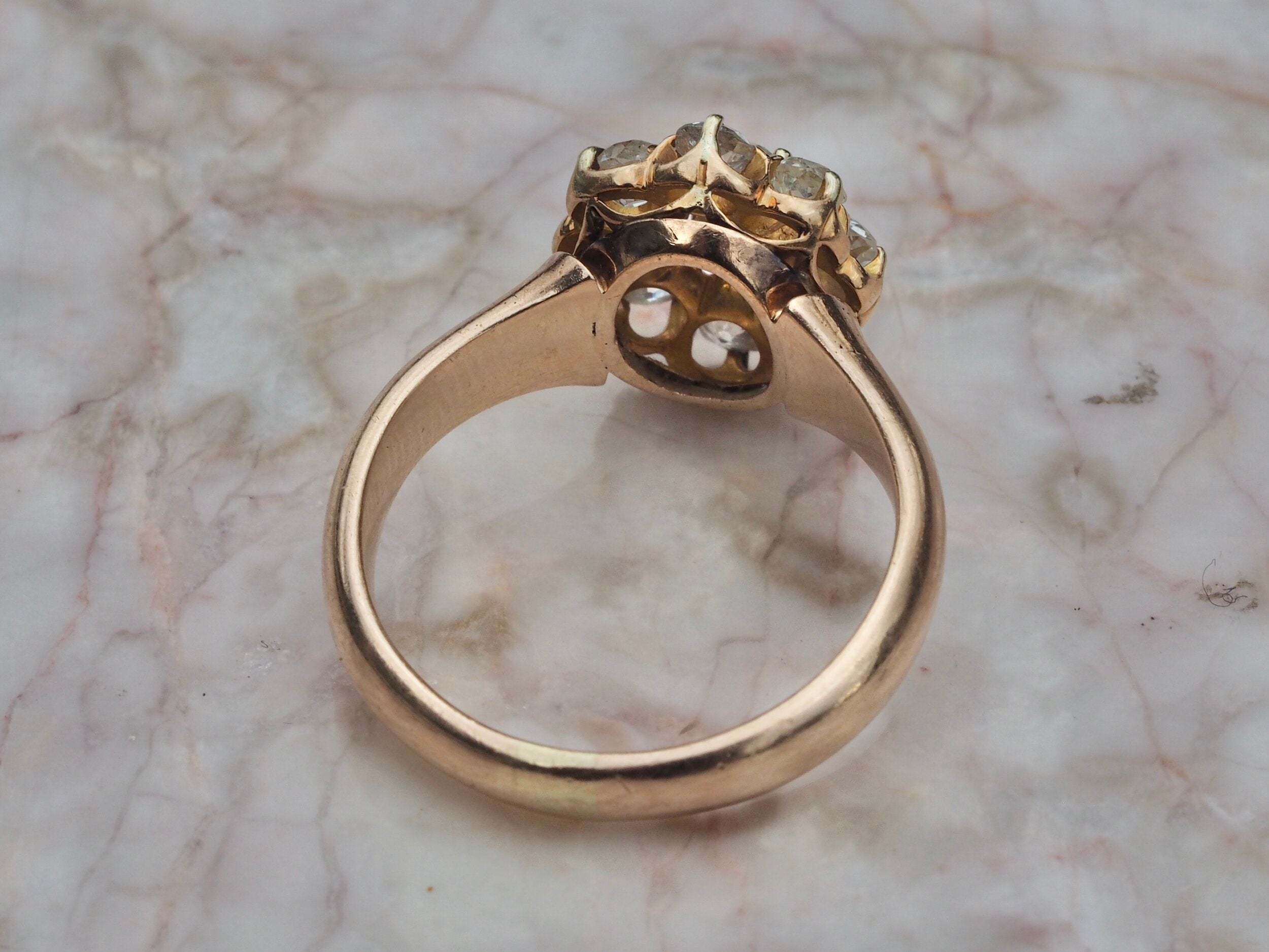 Victorian 14k Gold Old Mine Cut Diamond Cluster Ring