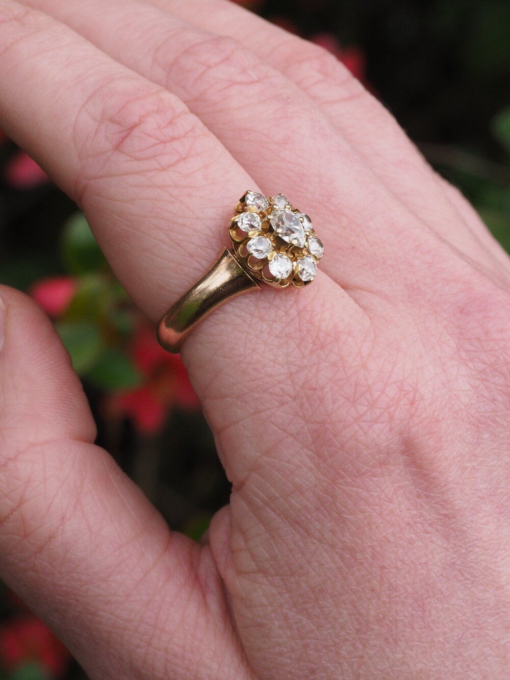 Victorian 14k Gold Old Mine Cut Diamond Cluster Ring