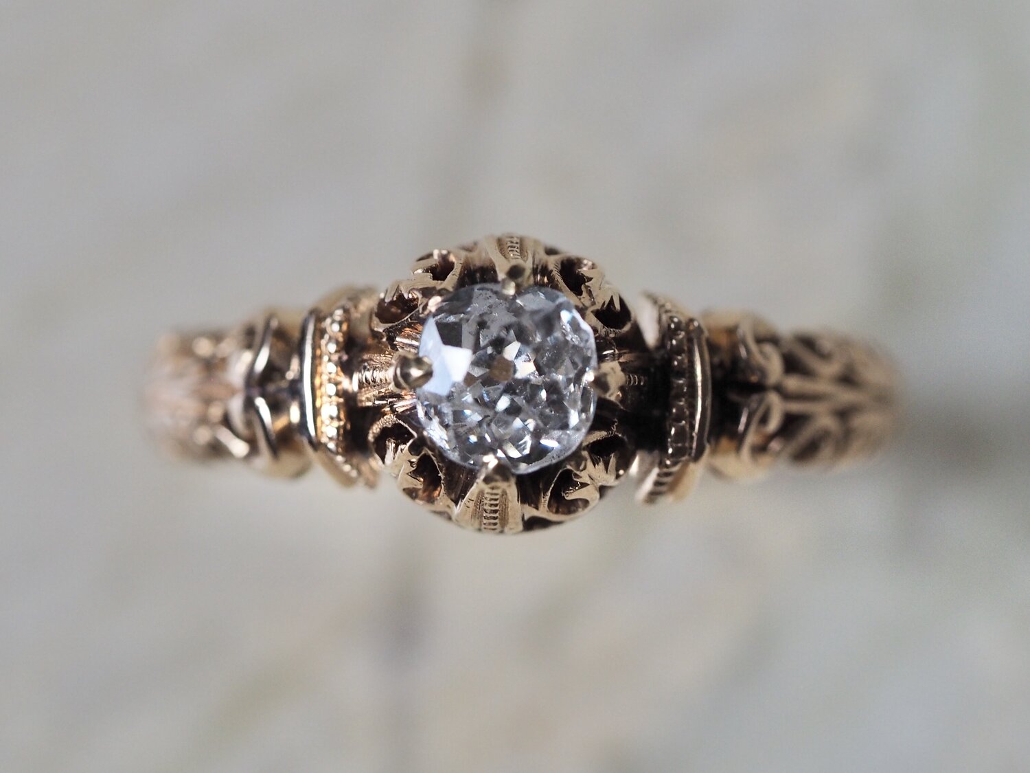 Victorian 18k Gold Old Mine Cut Diamond Engagement Ring