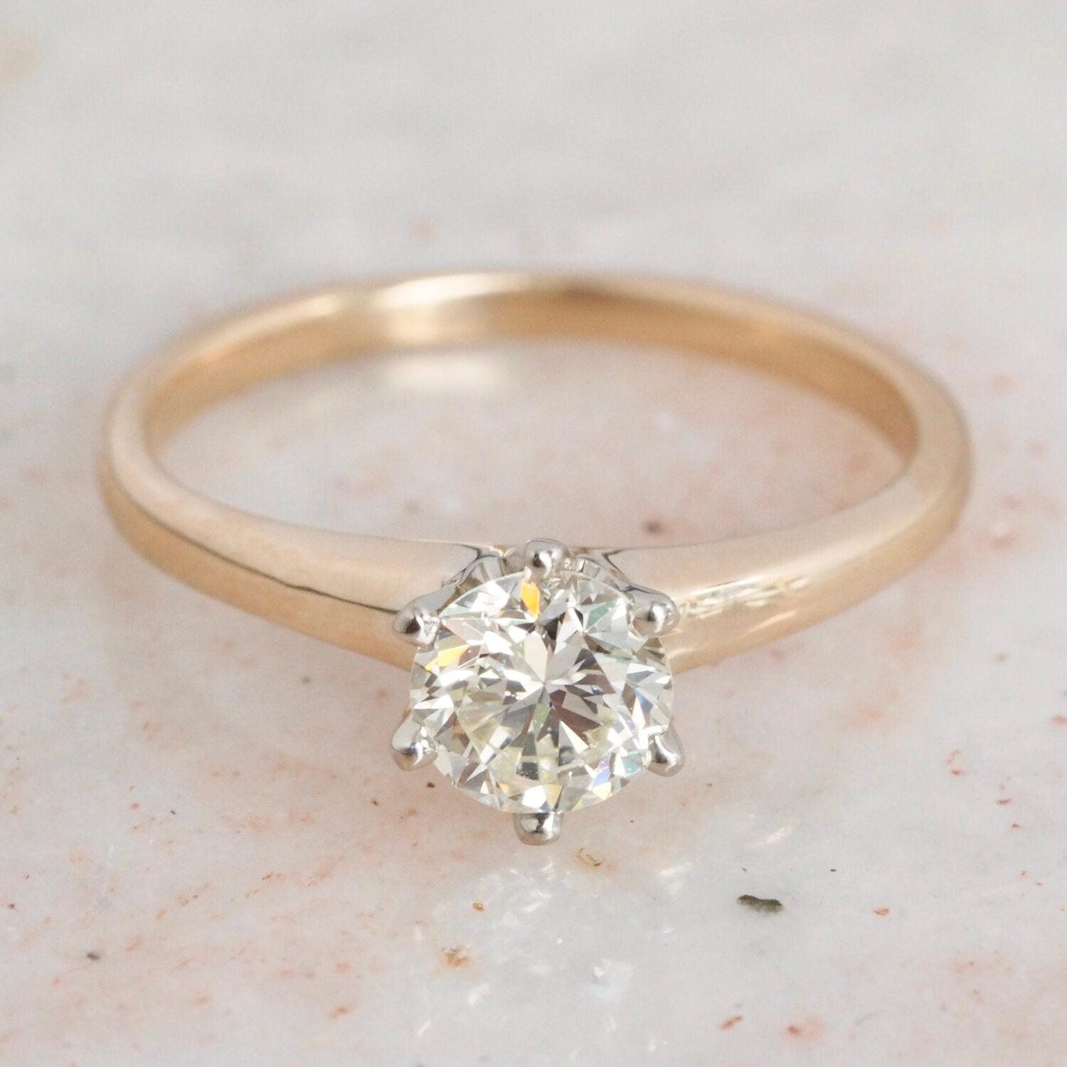 Vintage 14k Gold Old European Cut Diamond Solitaire Ring