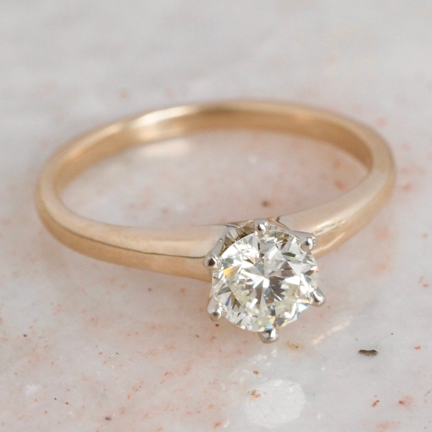 Vintage 14k Gold Old European Cut Diamond Solitaire Ring