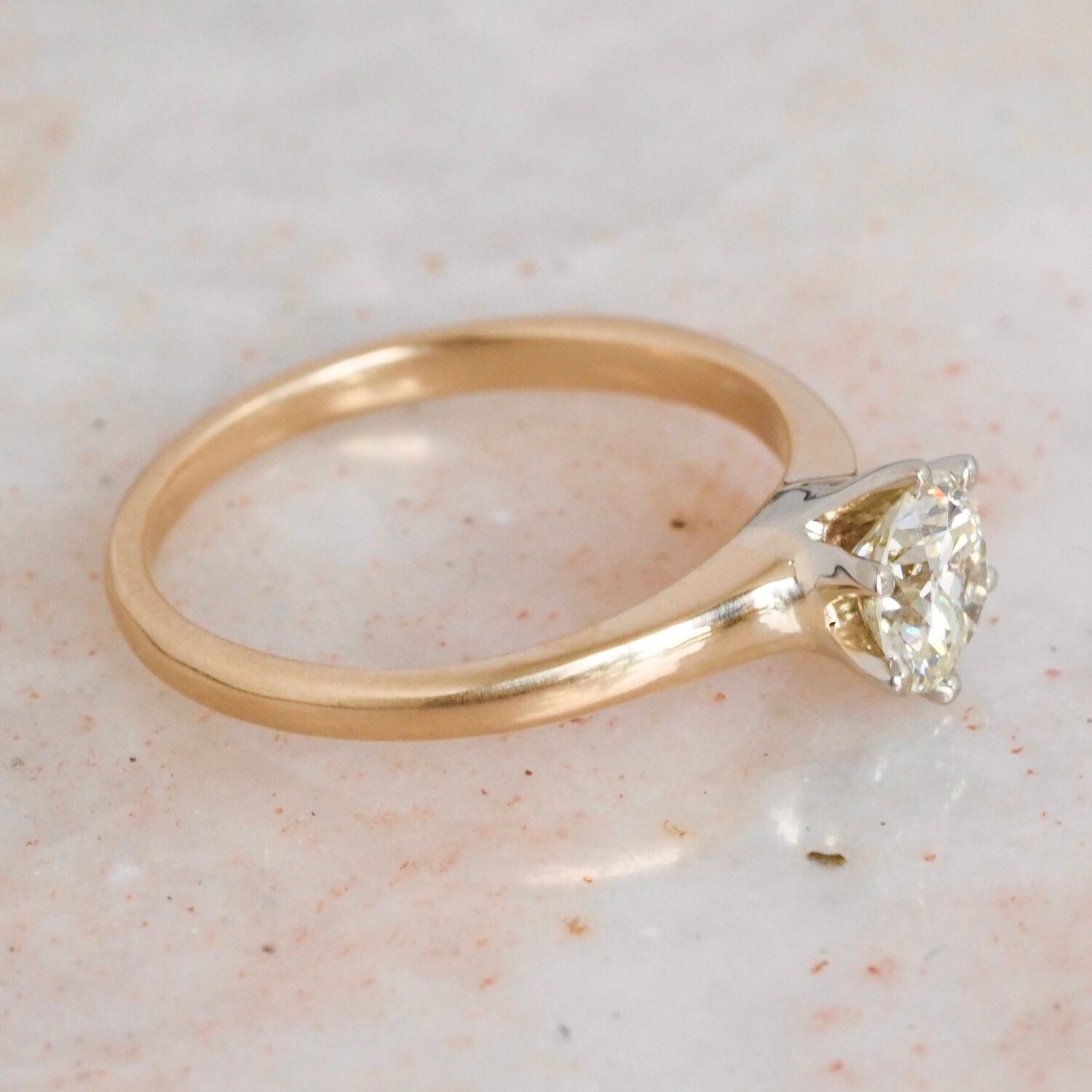 Vintage 14k Gold Old European Cut Diamond Solitaire Ring