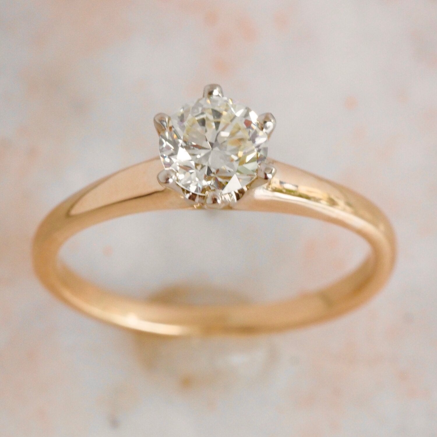 Vintage 14k Gold Old European Cut Diamond Solitaire Ring