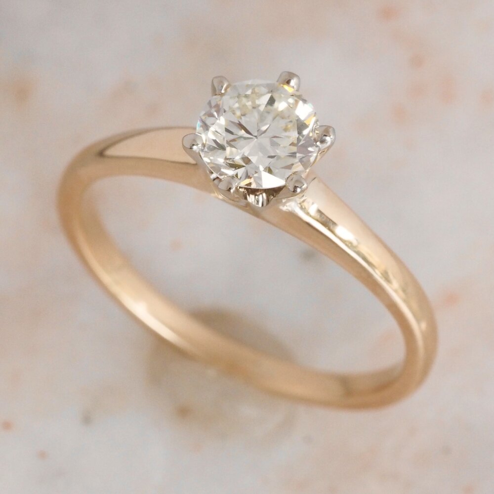 Vintage 14k Gold Old European Cut Diamond Solitaire Ring