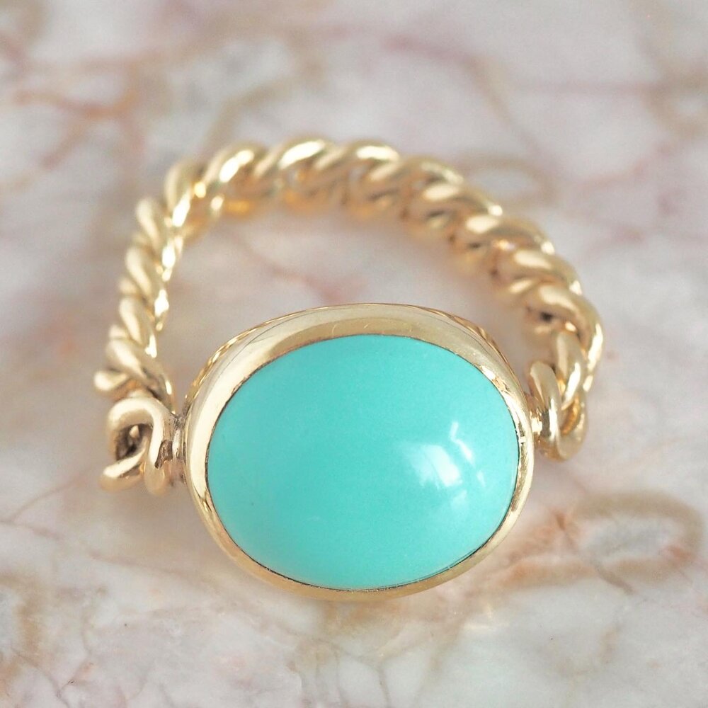 Vintage 14k Turquoise Cabochon Curb Chain Ring