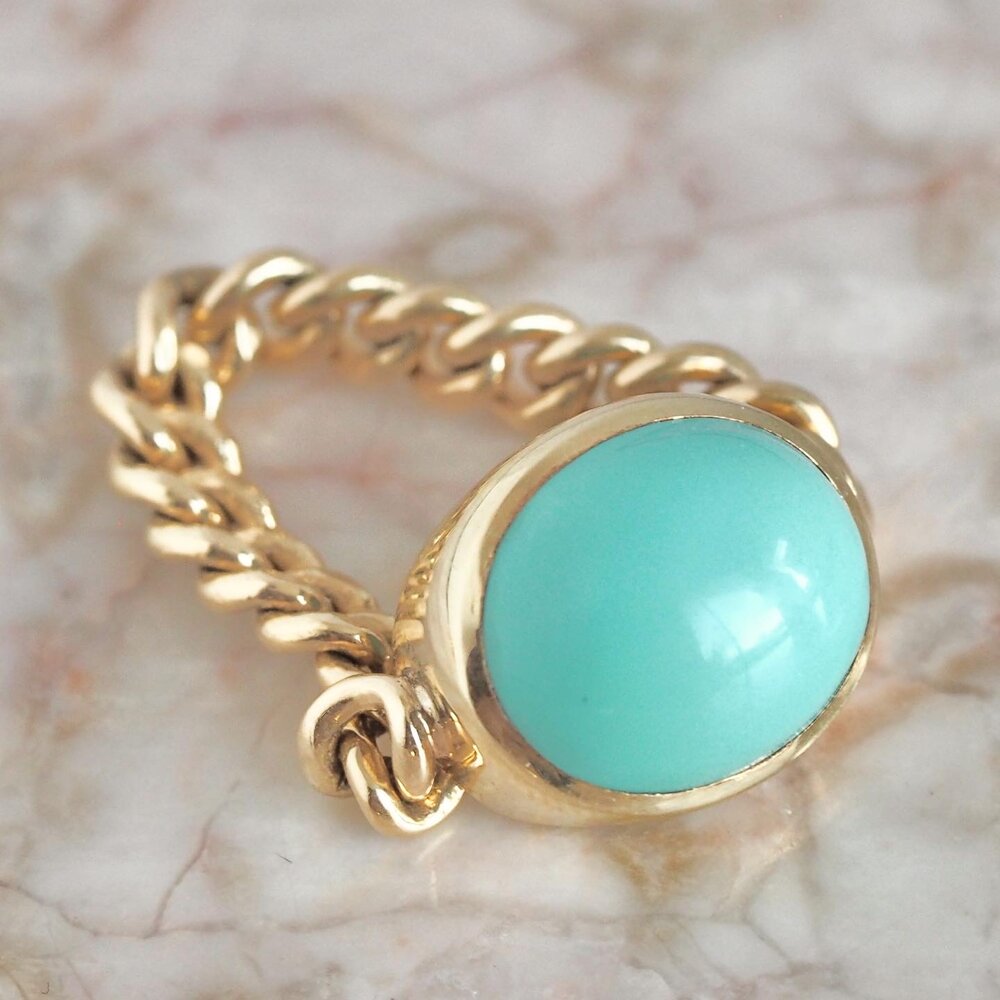 Vintage 14k Turquoise Cabochon Curb Chain Ring