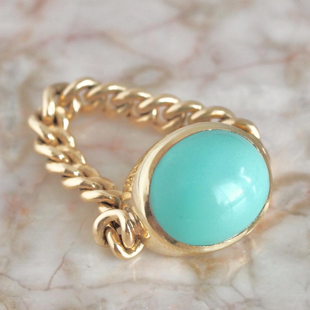 Vintage 14k Turquoise Cabochon Curb Chain Ring