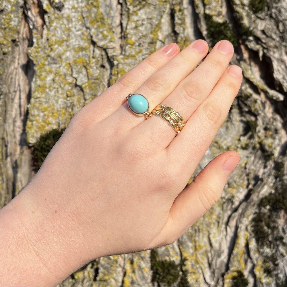 Vintage 14k Turquoise Cabochon Curb Chain Ring
