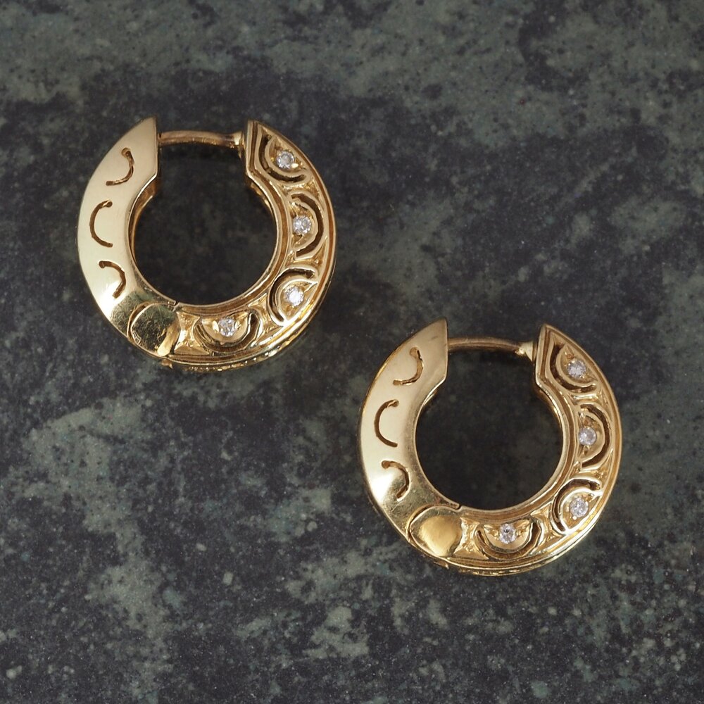 Vintage 18k Gold and Diamond Huggie Hoops