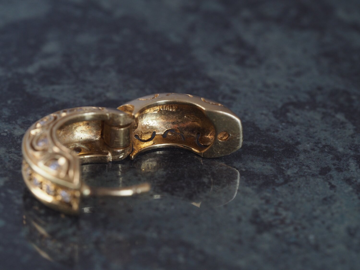 Vintage 18k Gold and Diamond Huggie Hoops
