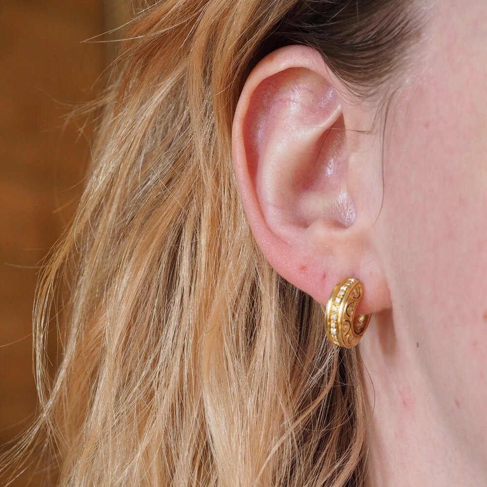 Vintage 18k Gold and Diamond Huggie Hoops