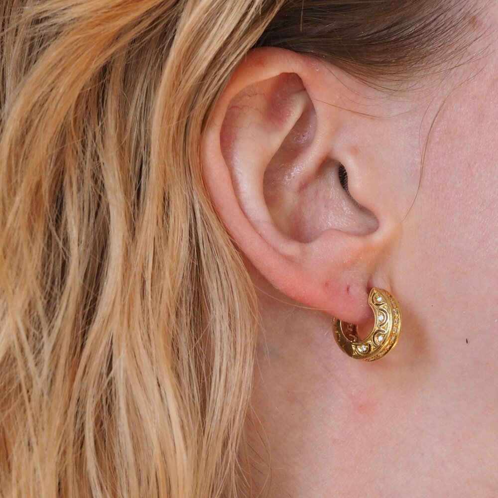 Vintage 18k Gold and Diamond Huggie Hoops