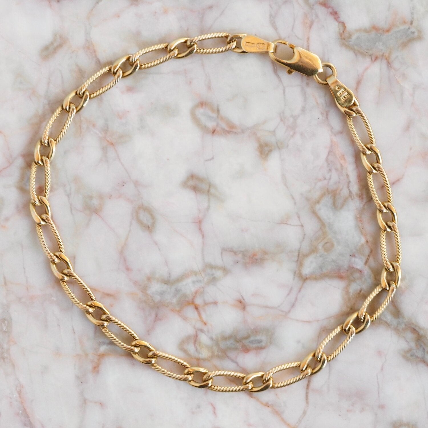 Vintage Italian 14k Gold Textured Figaro Bracelet