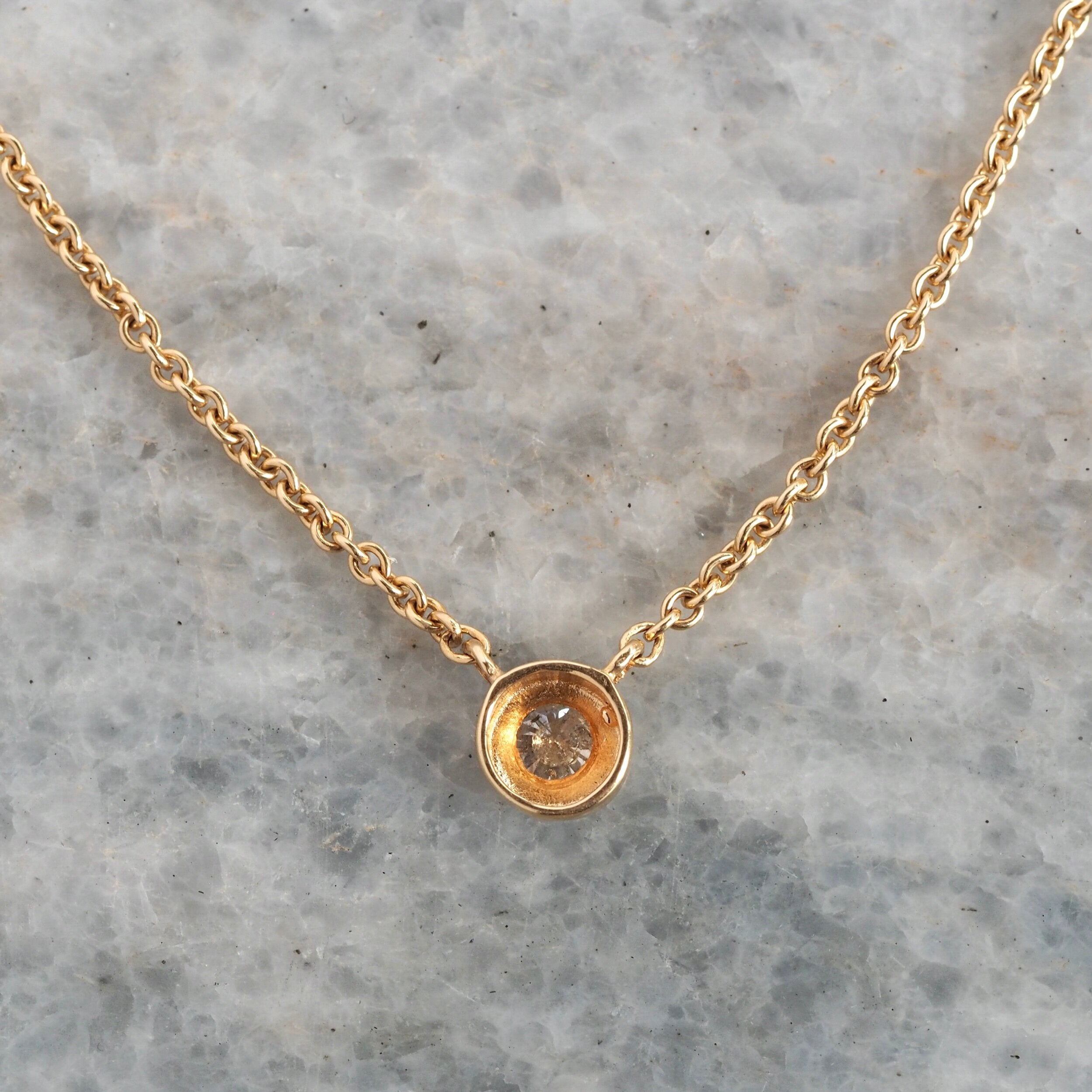 Vintage 14k Gold Bezel Set Diamond Solitaire Necklace