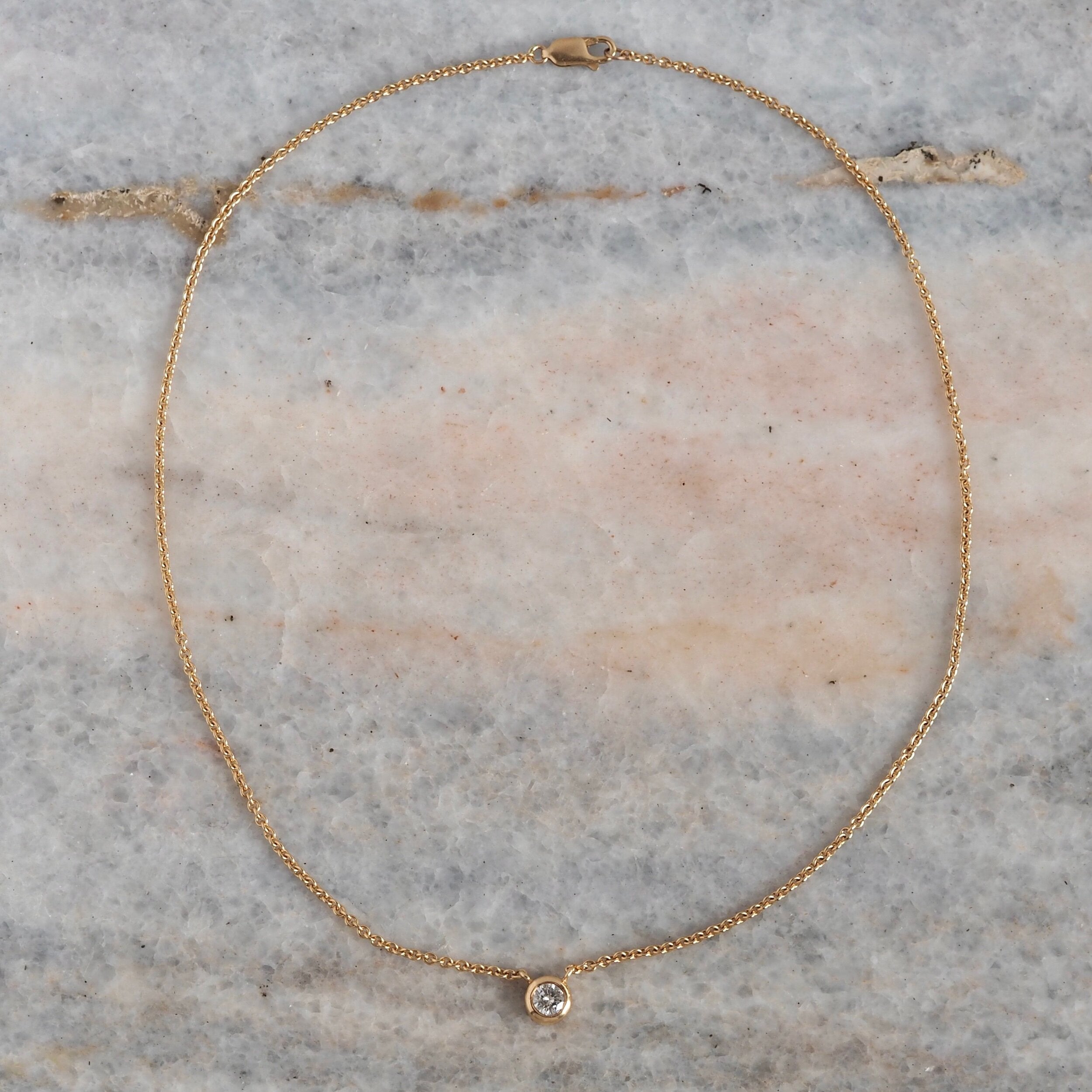 Vintage 14k Gold Bezel Set Diamond Solitaire Necklace