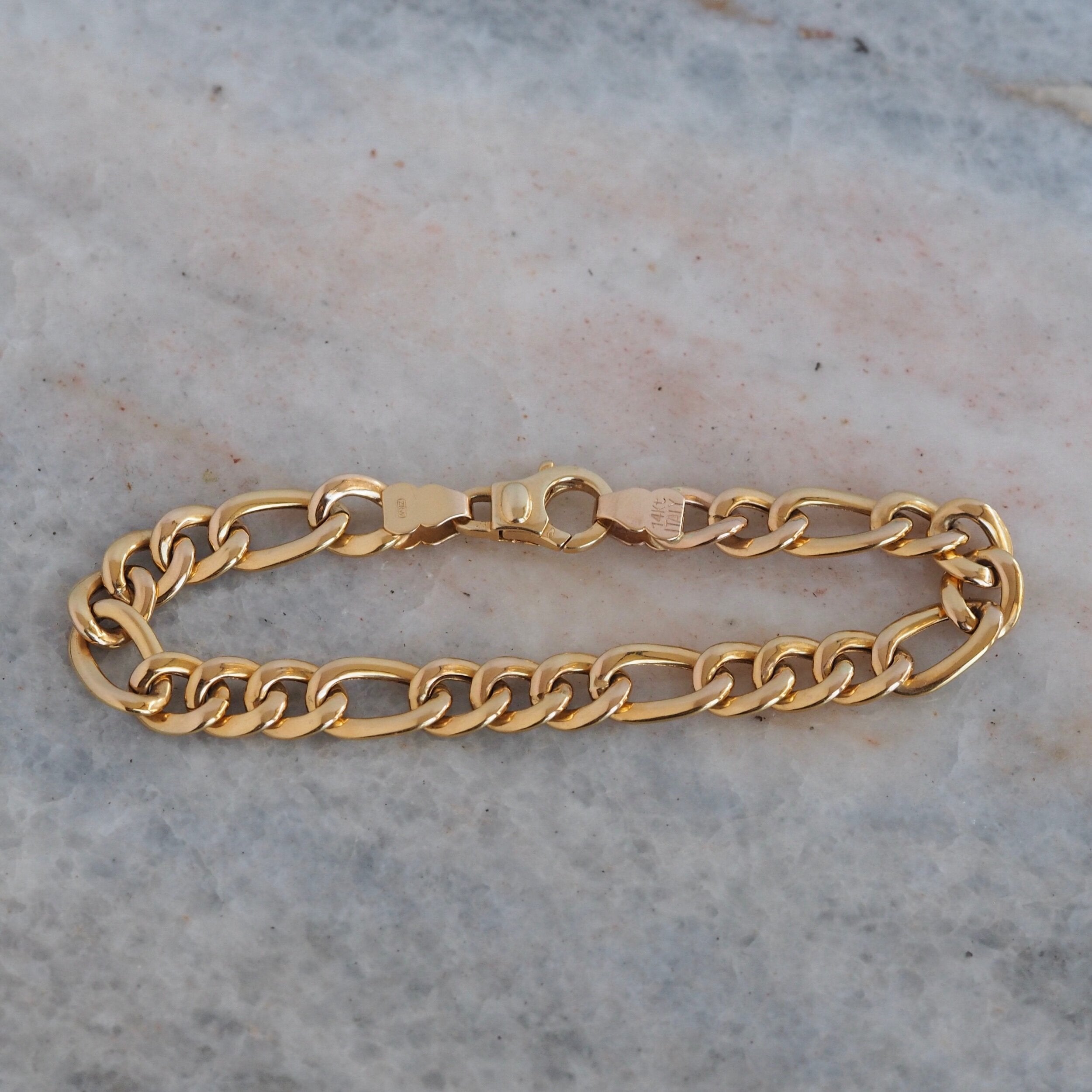 Vintage 14k Gold Italian Figaro Curb Link Bracelet