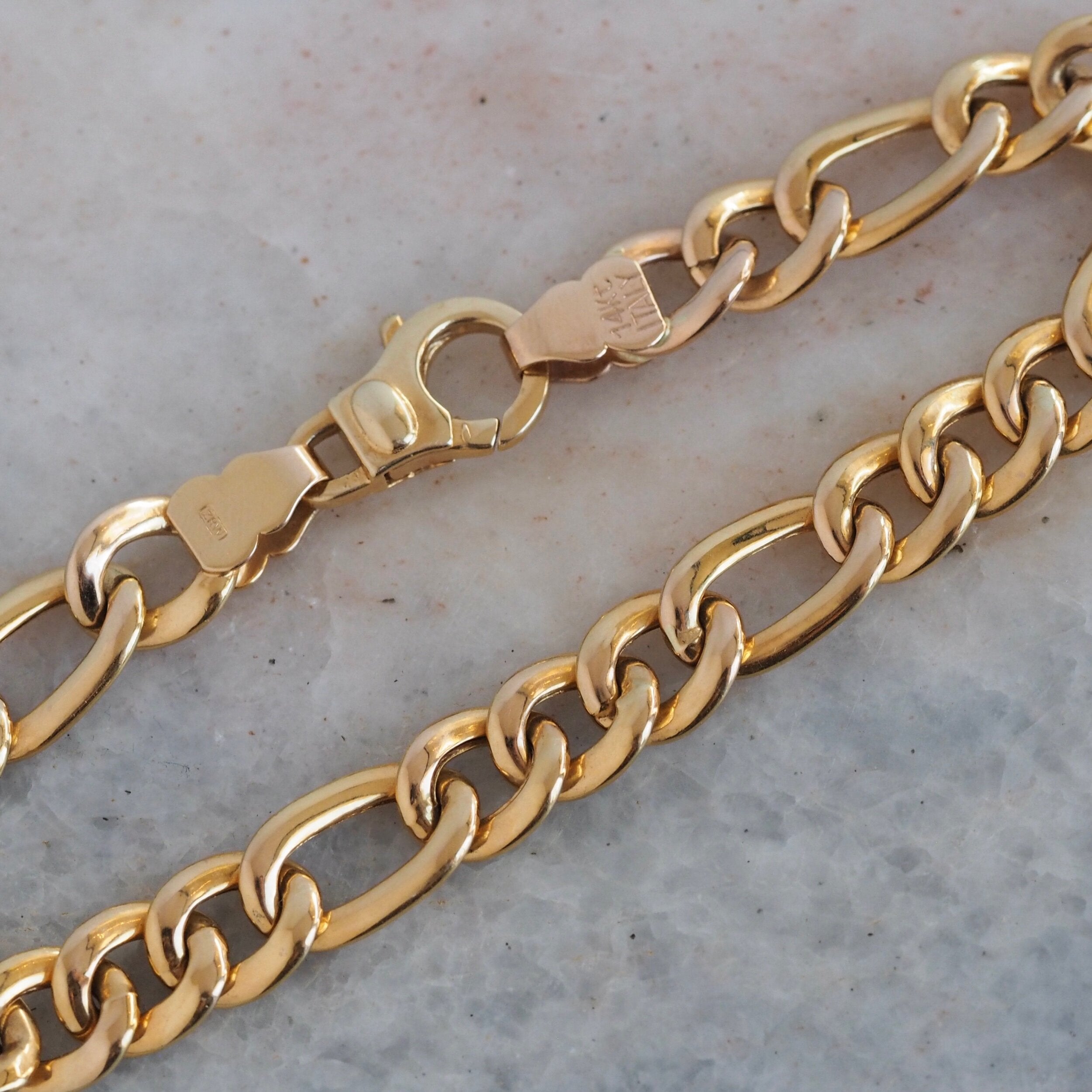 Vintage 14k Gold Italian Figaro Curb Link Bracelet