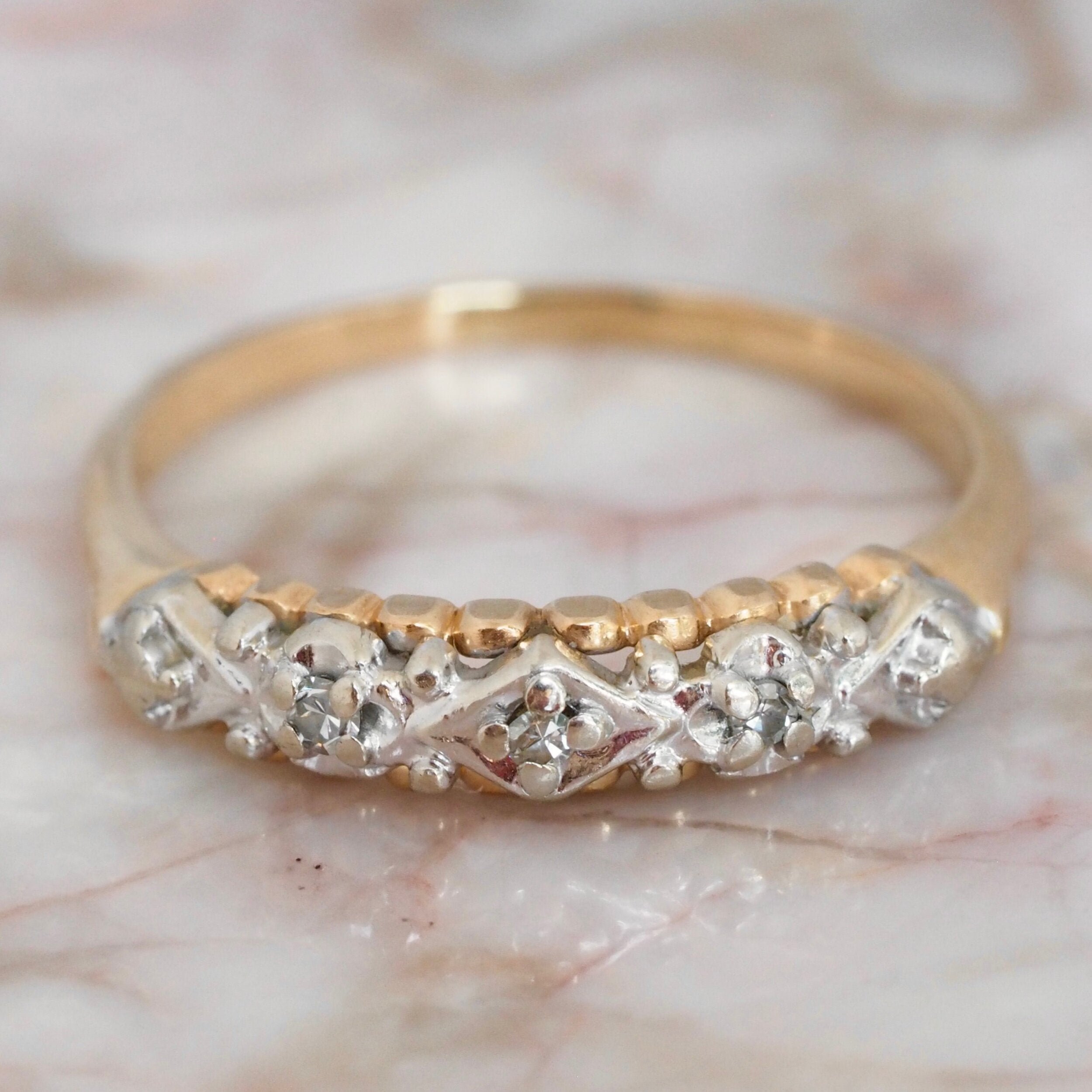 Vintage 14k White and Yellow Gold Diamond Ring