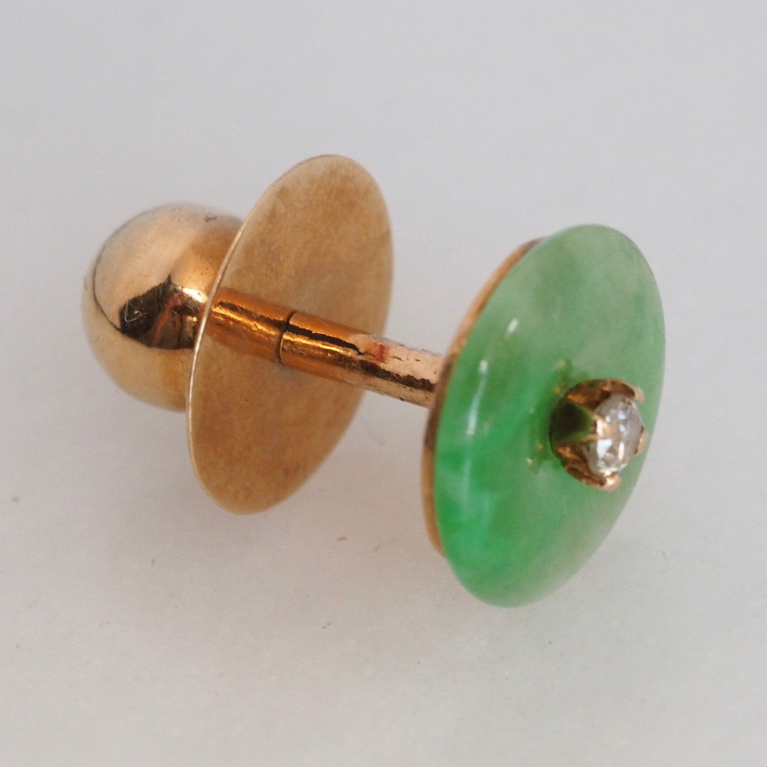 Vintage 18k Gold Jade and Diamond Earrings