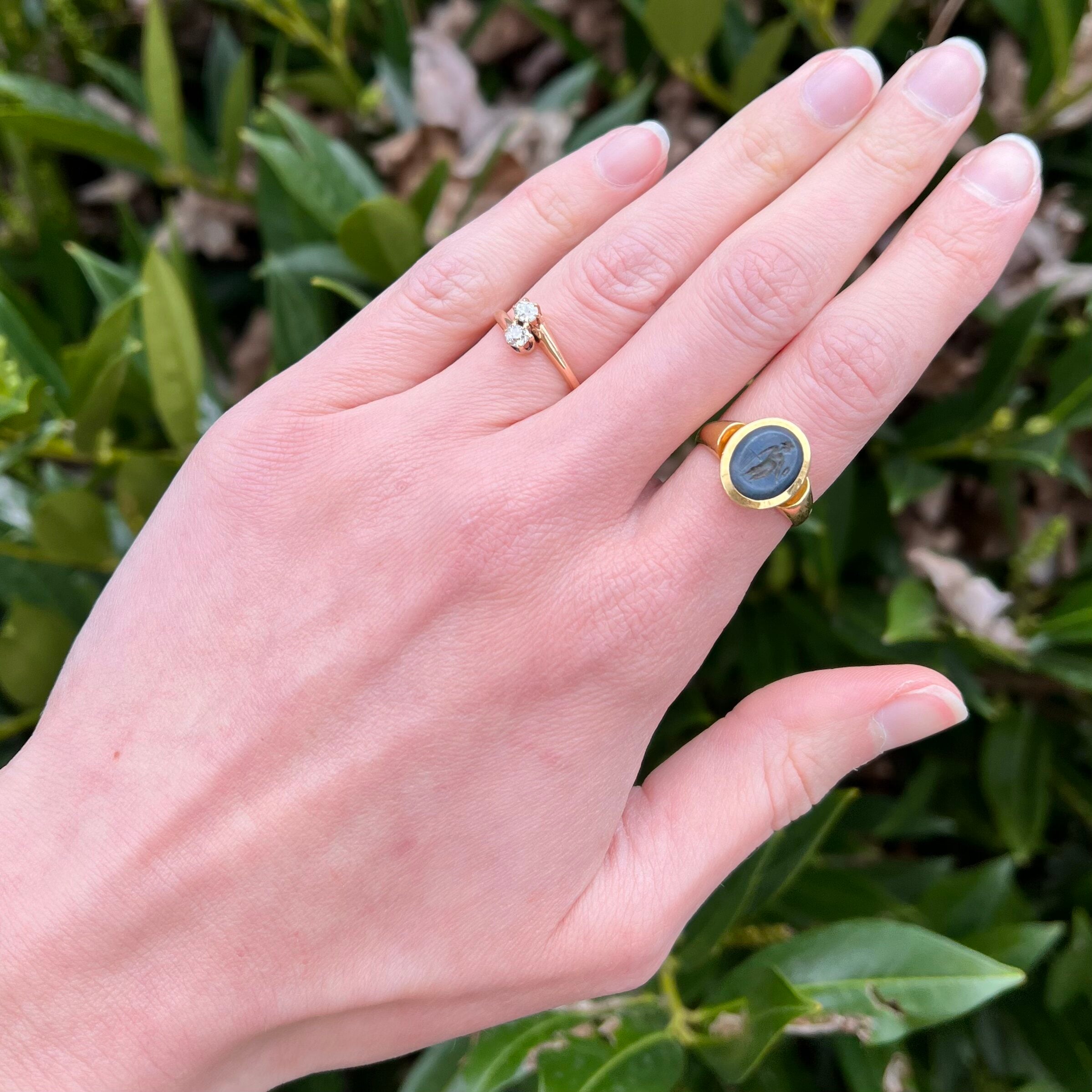 Vintage 18k Gold Ring with Ancient Agate Intaglio