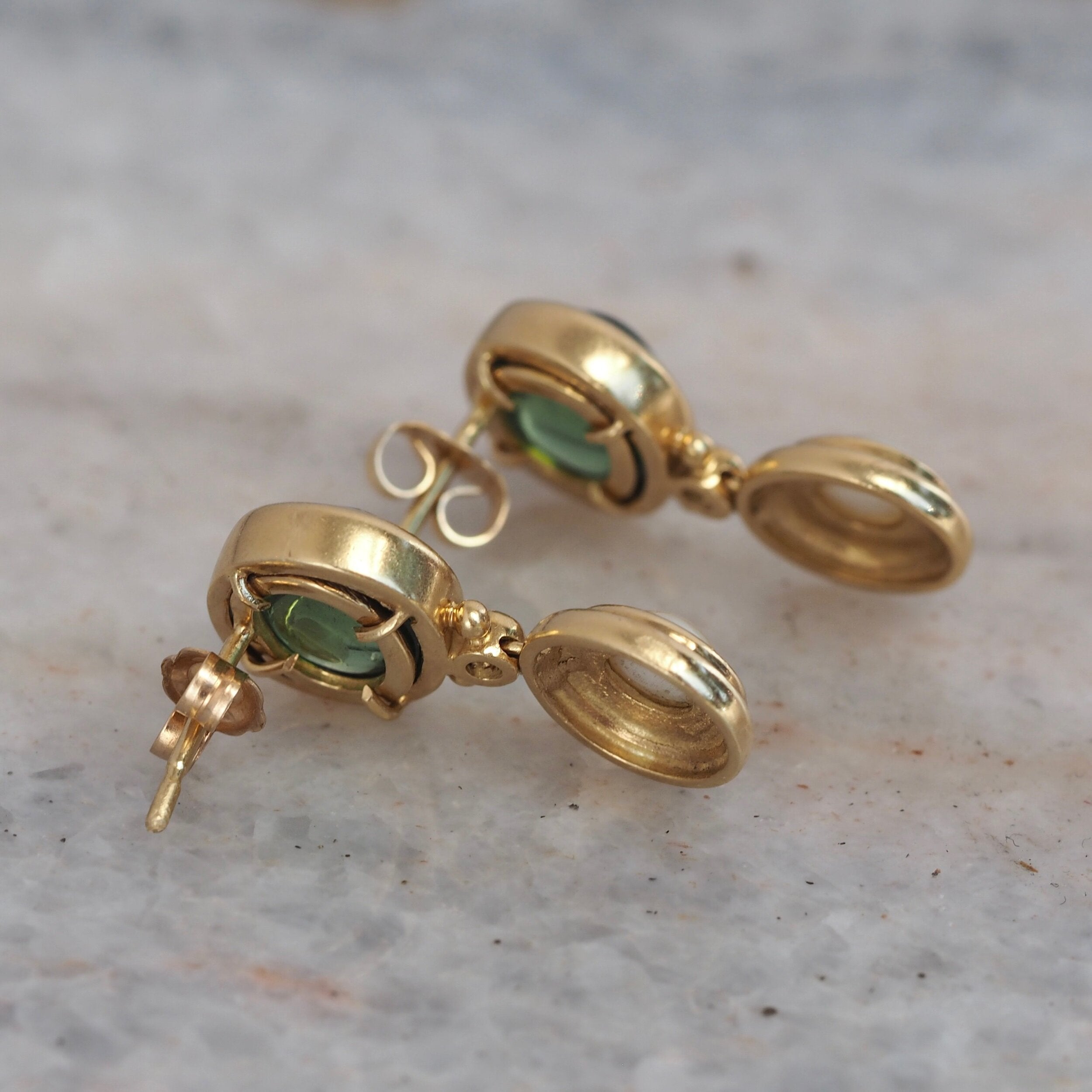 Vintage 18k Gold Tourmaline and Pearl Earrings