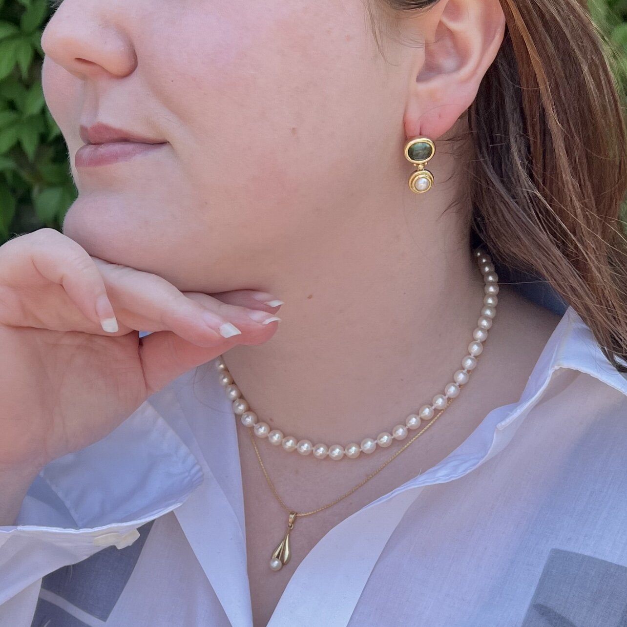 Vintage 18k Gold Tourmaline and Pearl Earrings