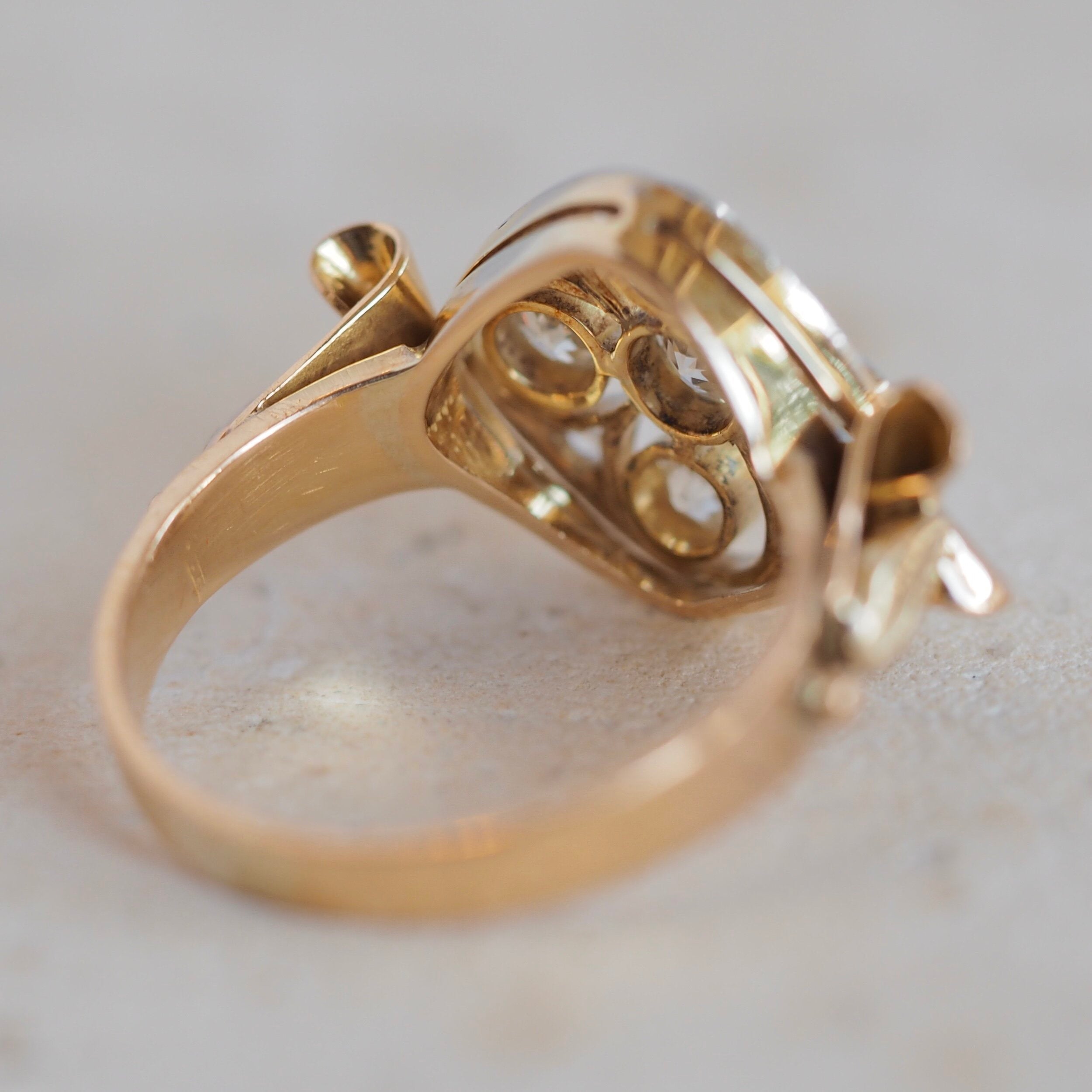Vintage 18k Gold and Platinum Old European Cut, Old Mine Cut and Rose Cut Diamond Ring