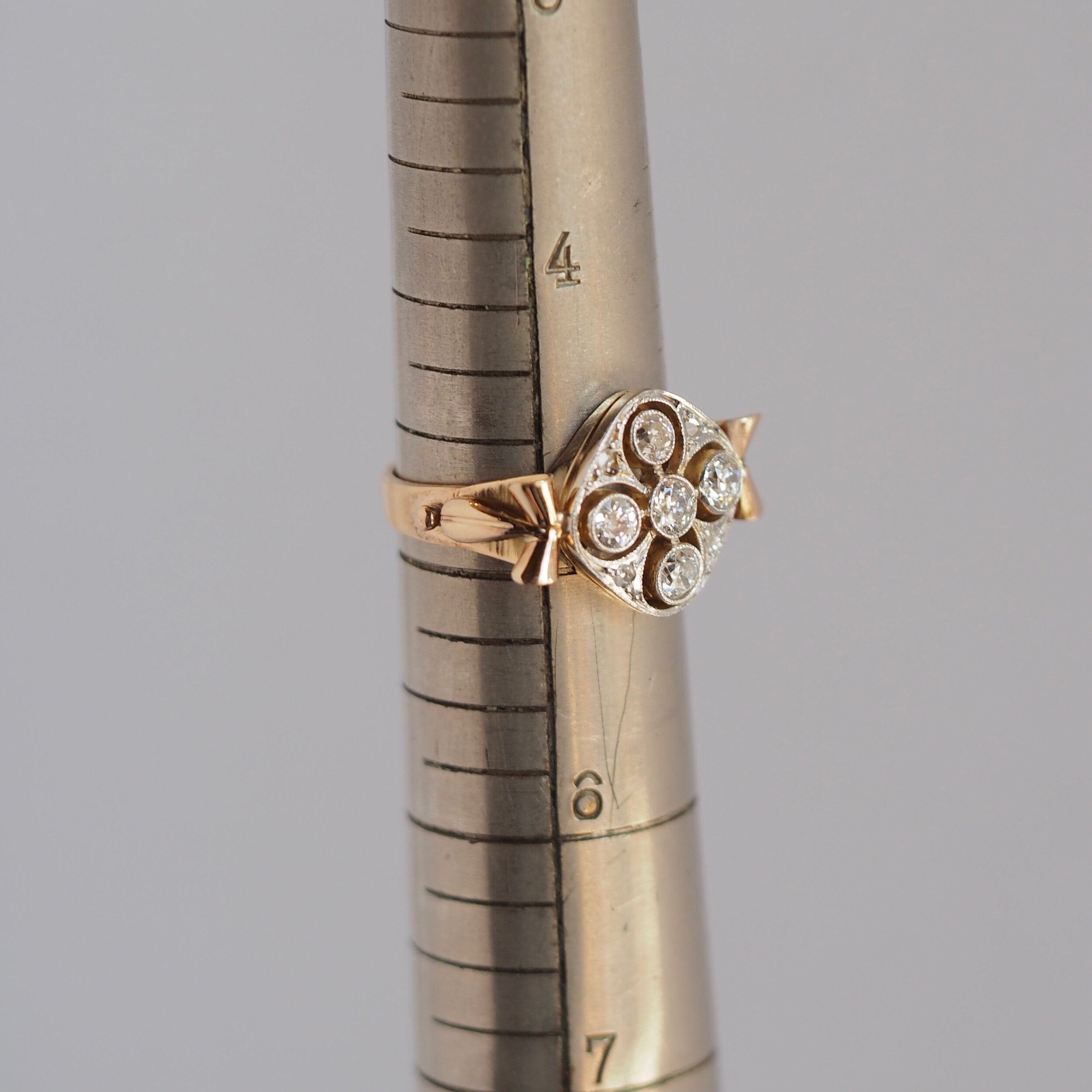 Vintage 18k Gold and Platinum Old European Cut, Old Mine Cut and Rose Cut Diamond Ring