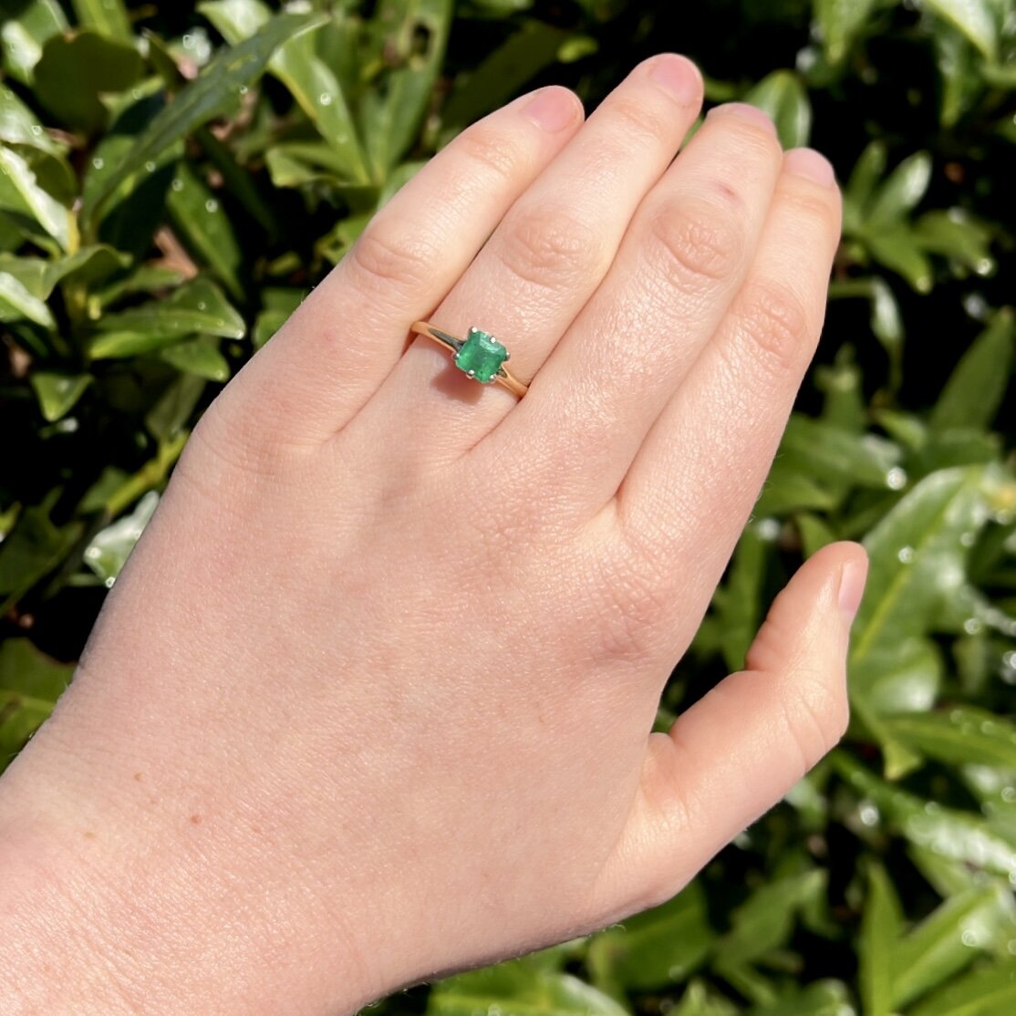 Vintage 18k Yellow and White Gold Emerald Solitaire Ring