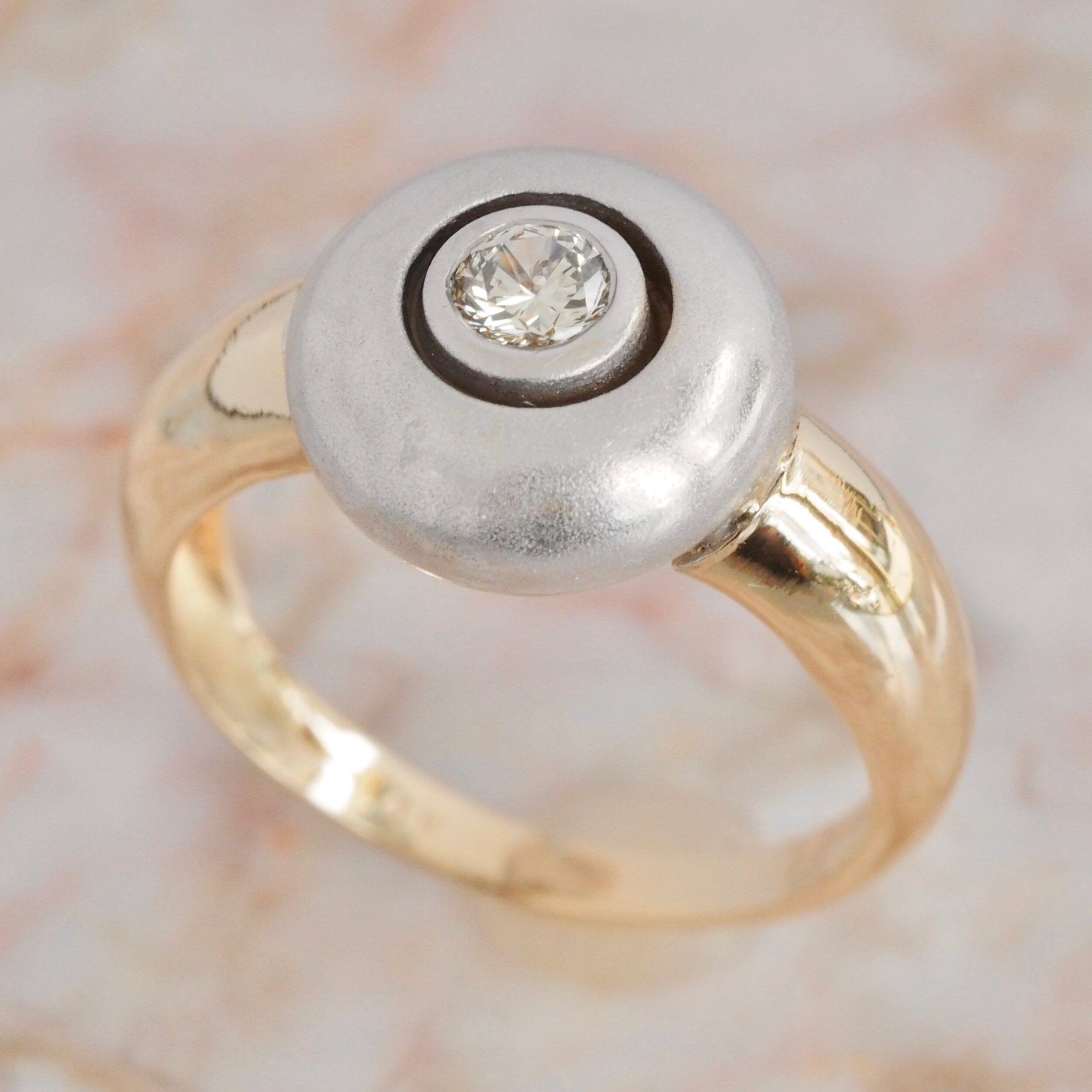 Vintage 18k and 14k Gold Brilliant Cut Diamond Donut Ring