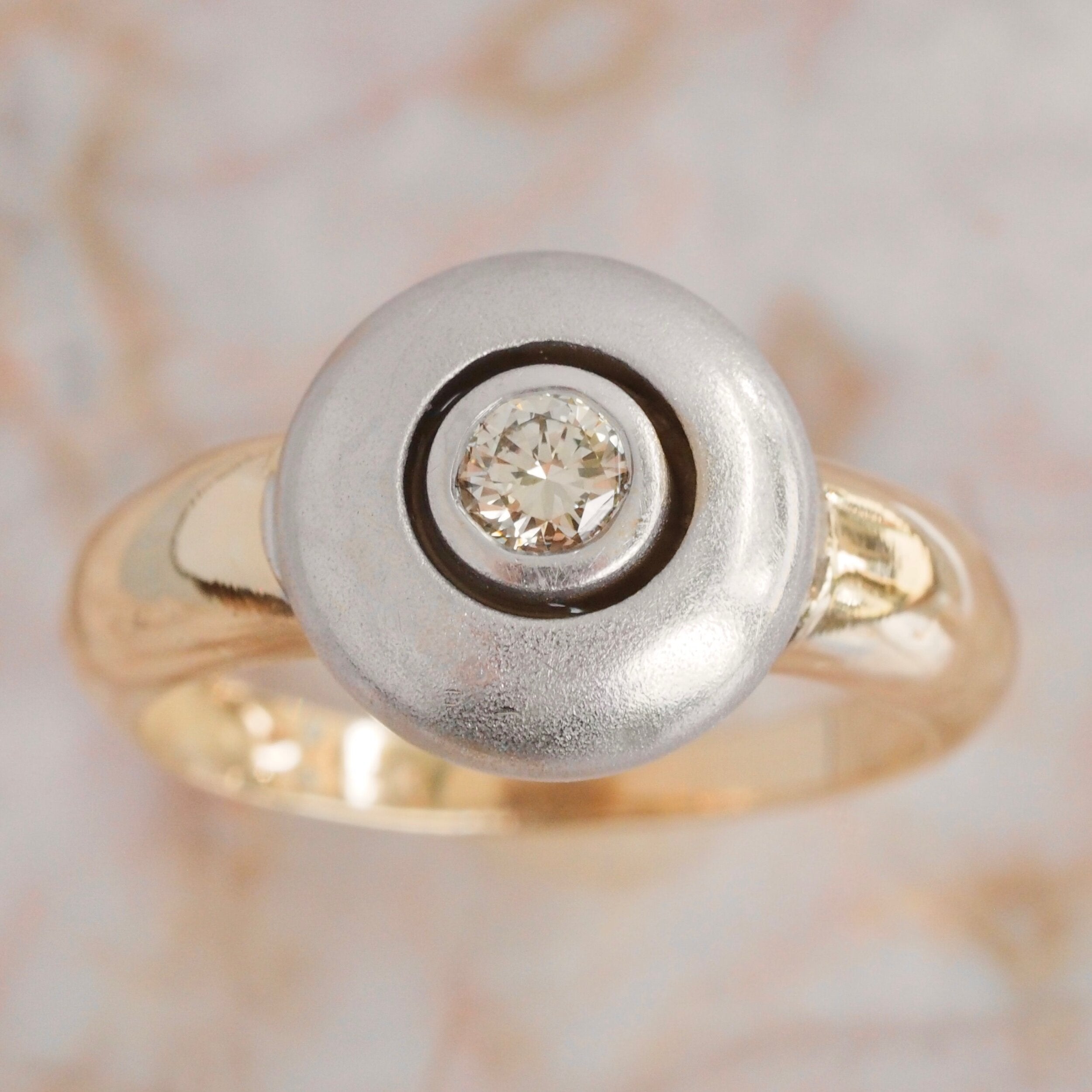 Vintage 18k and 14k Gold Brilliant Cut Diamond Donut Ring