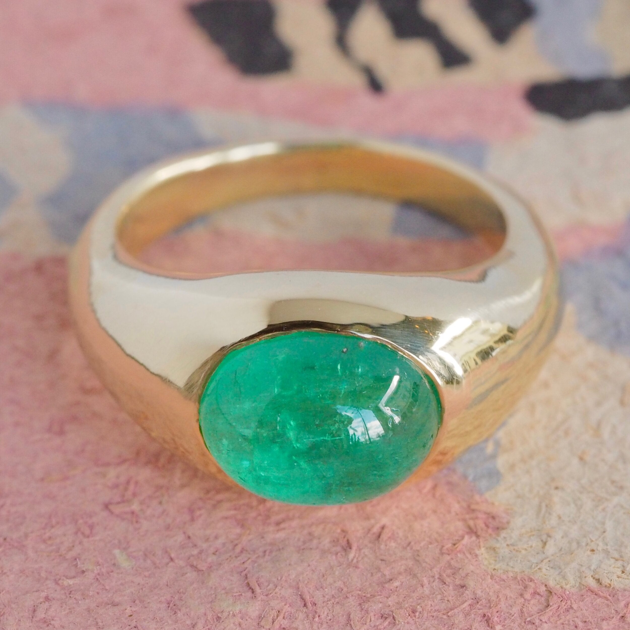 Vintage 1960's French 18k Gold Emerald Ring
