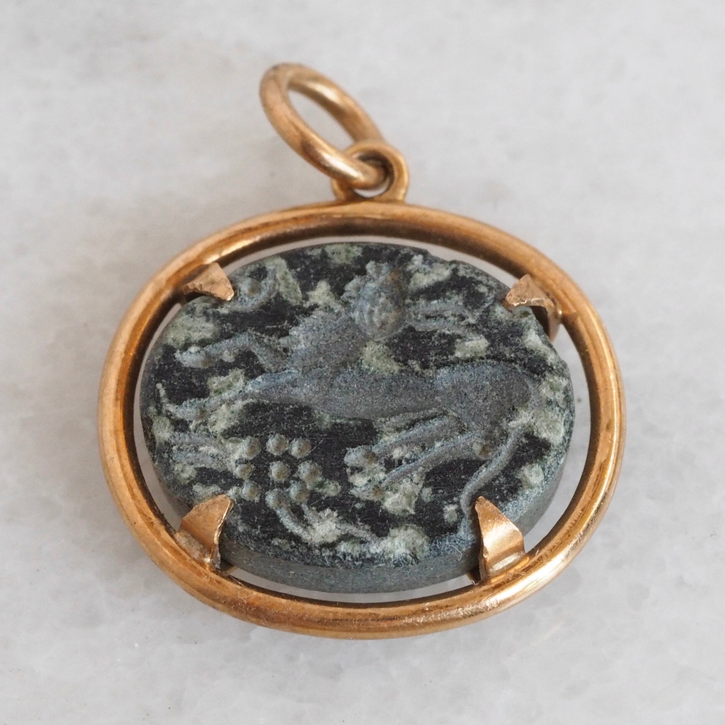 Vintage Ancient Style Antelope Intaglio in 14k Gold Setting