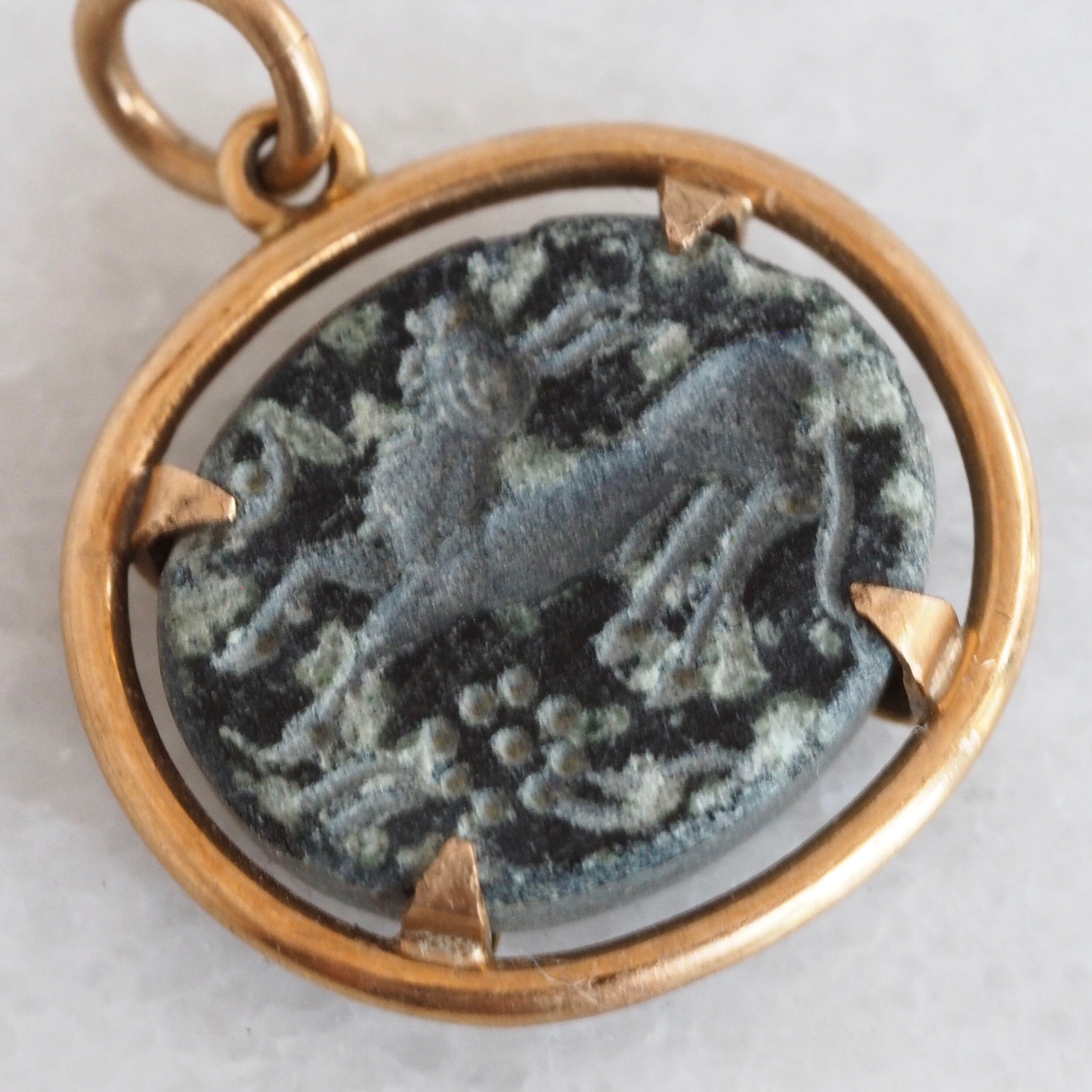 Vintage Ancient Style Antelope Intaglio in 14k Gold Setting