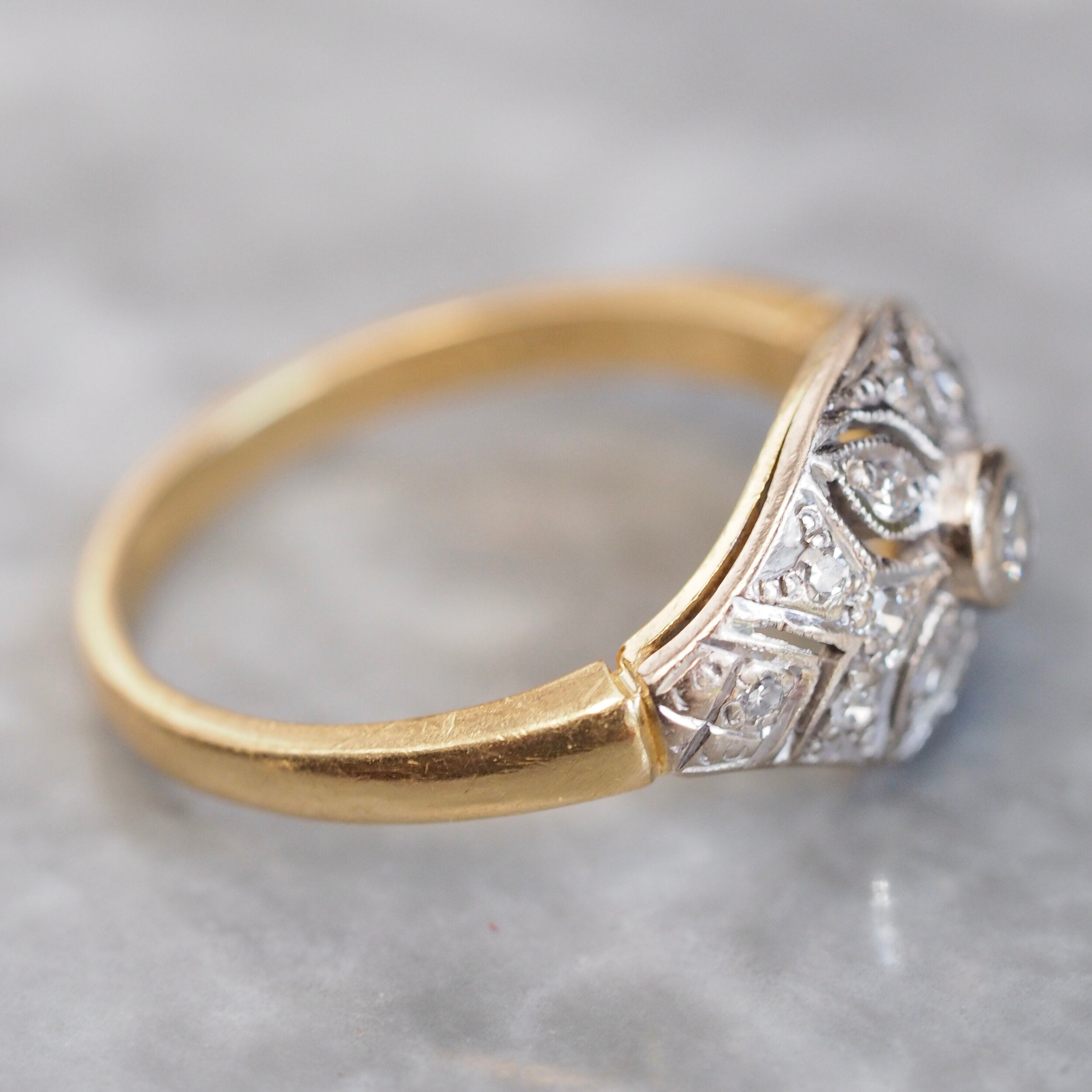 Vintage English Art Deco Style 18k Gold Diamond Engagement Ring