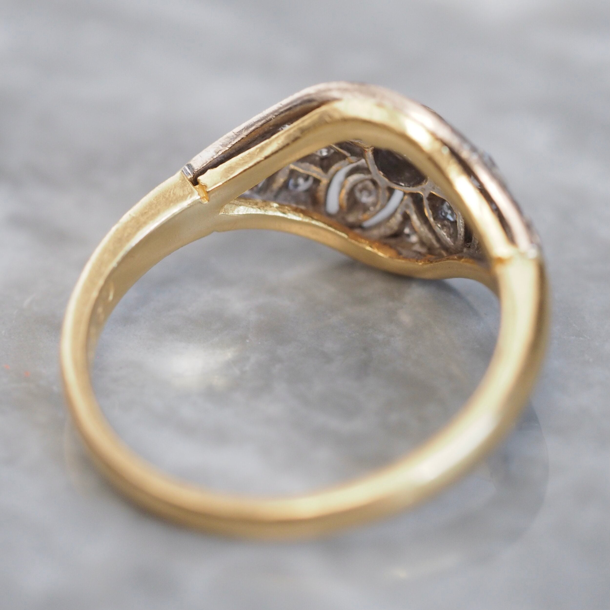 Vintage English Art Deco Style 18k Gold Diamond Engagement Ring