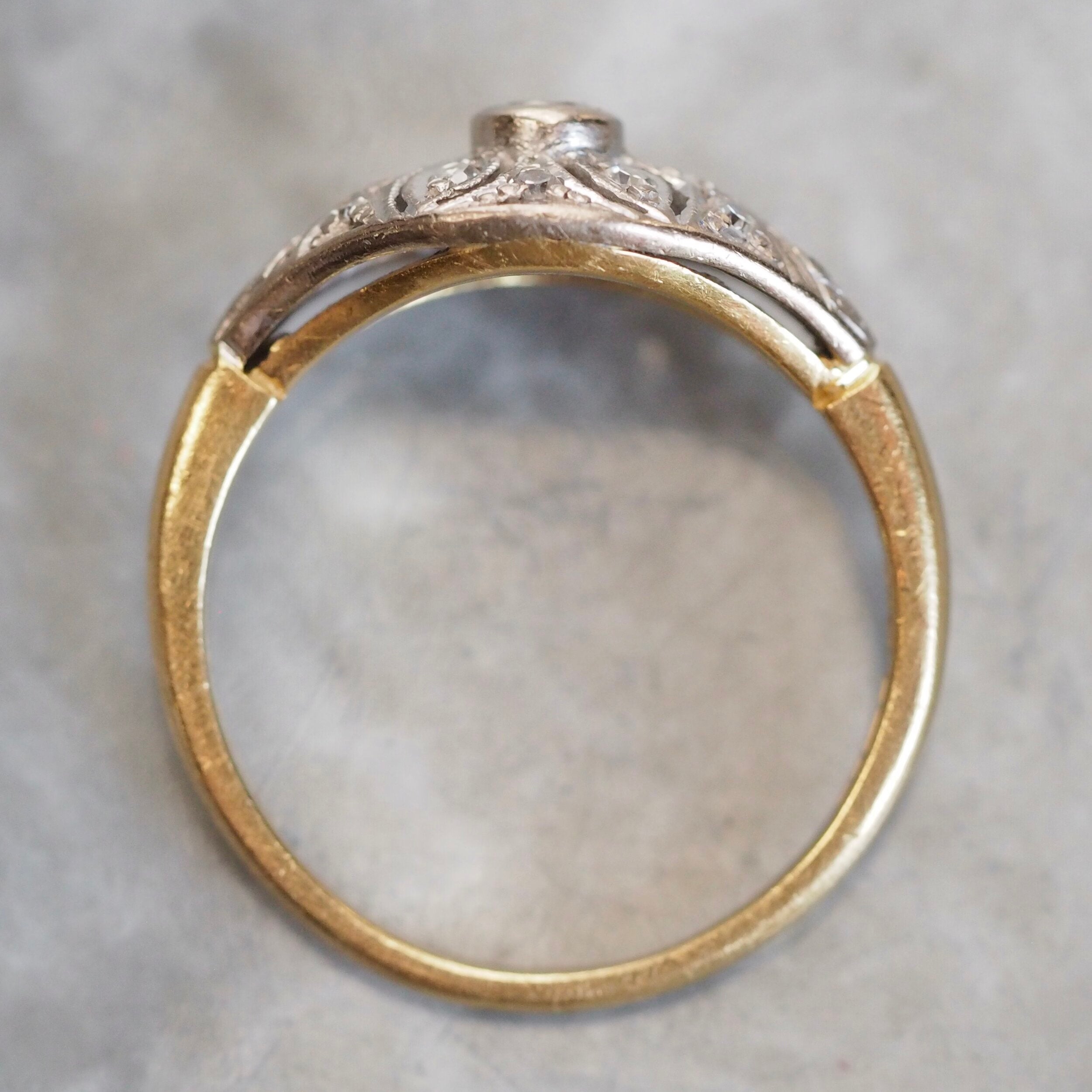 Vintage English Art Deco Style 18k Gold Diamond Engagement Ring
