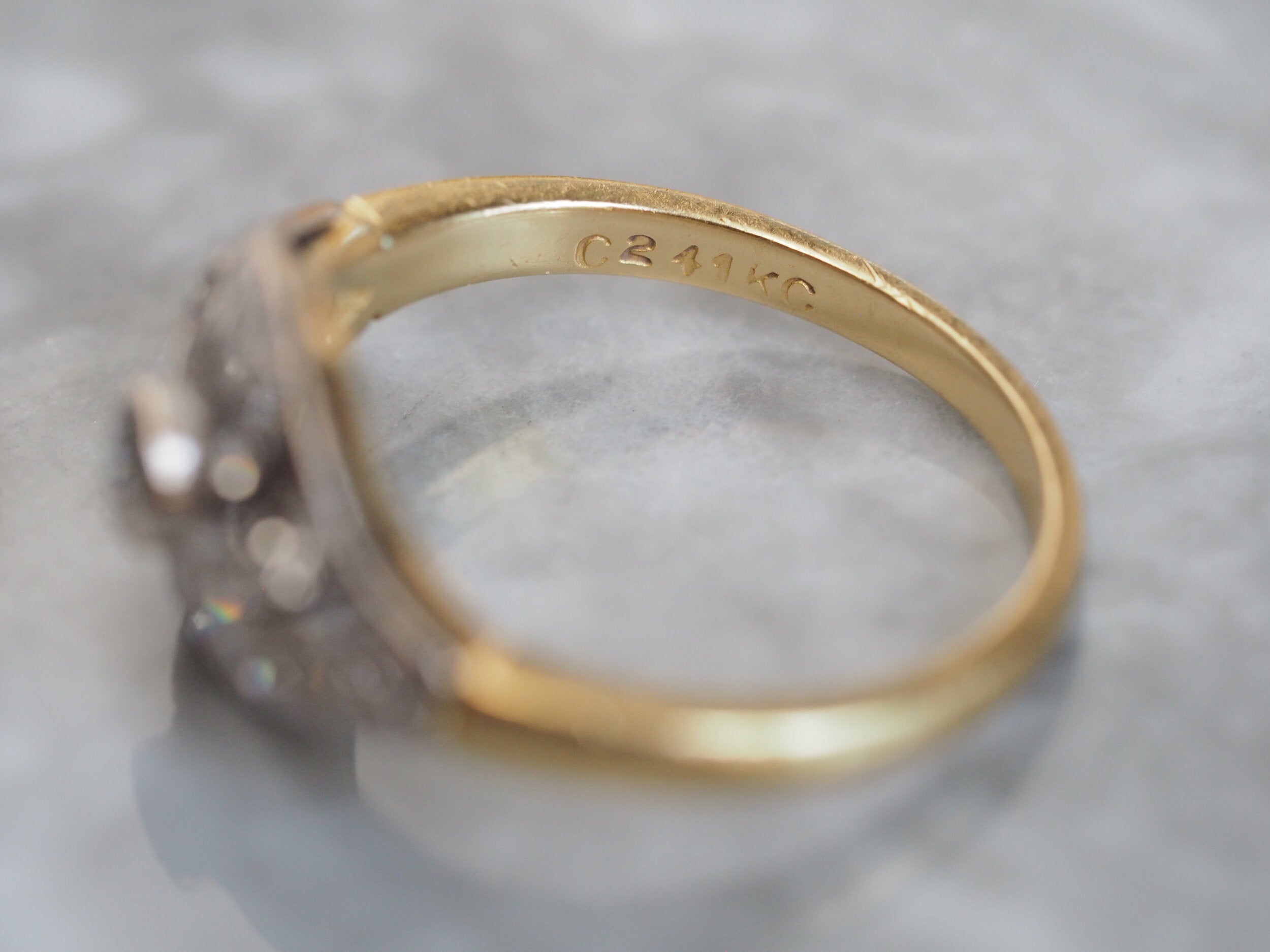 Vintage English Art Deco Style 18k Gold Diamond Engagement Ring