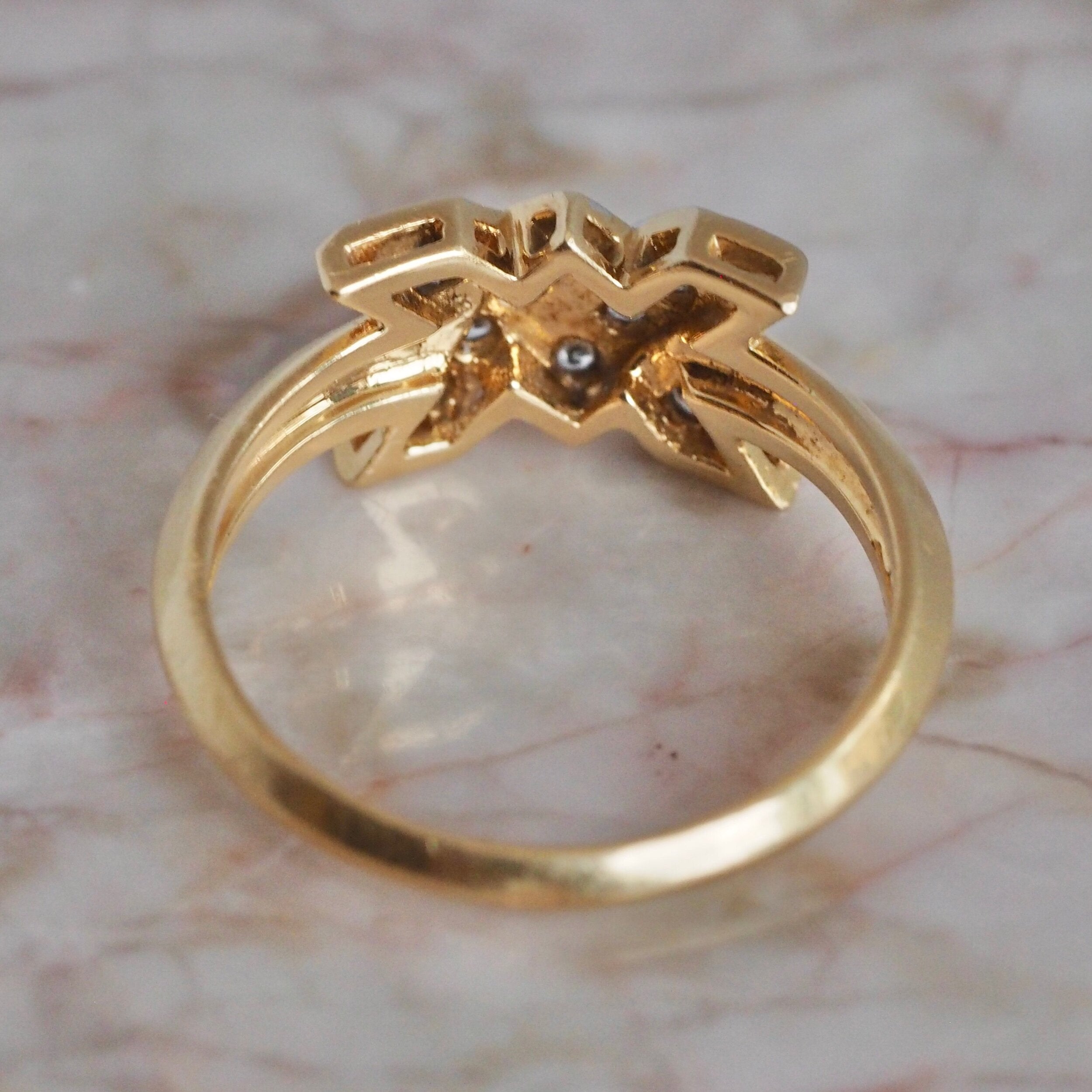 Vintage French 18k Gold Diamond Knot Ring