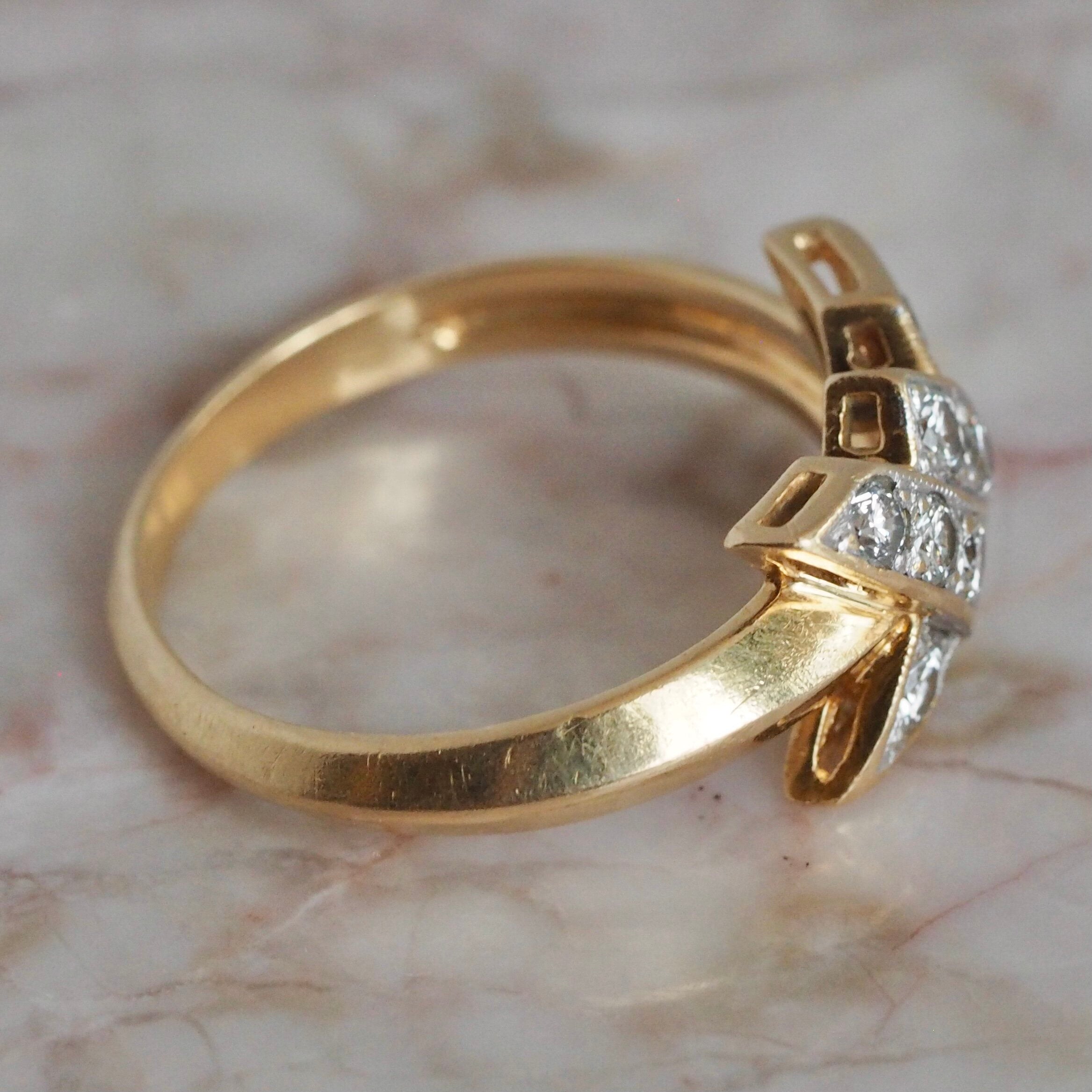 Vintage French 18k Gold Diamond Knot Ring