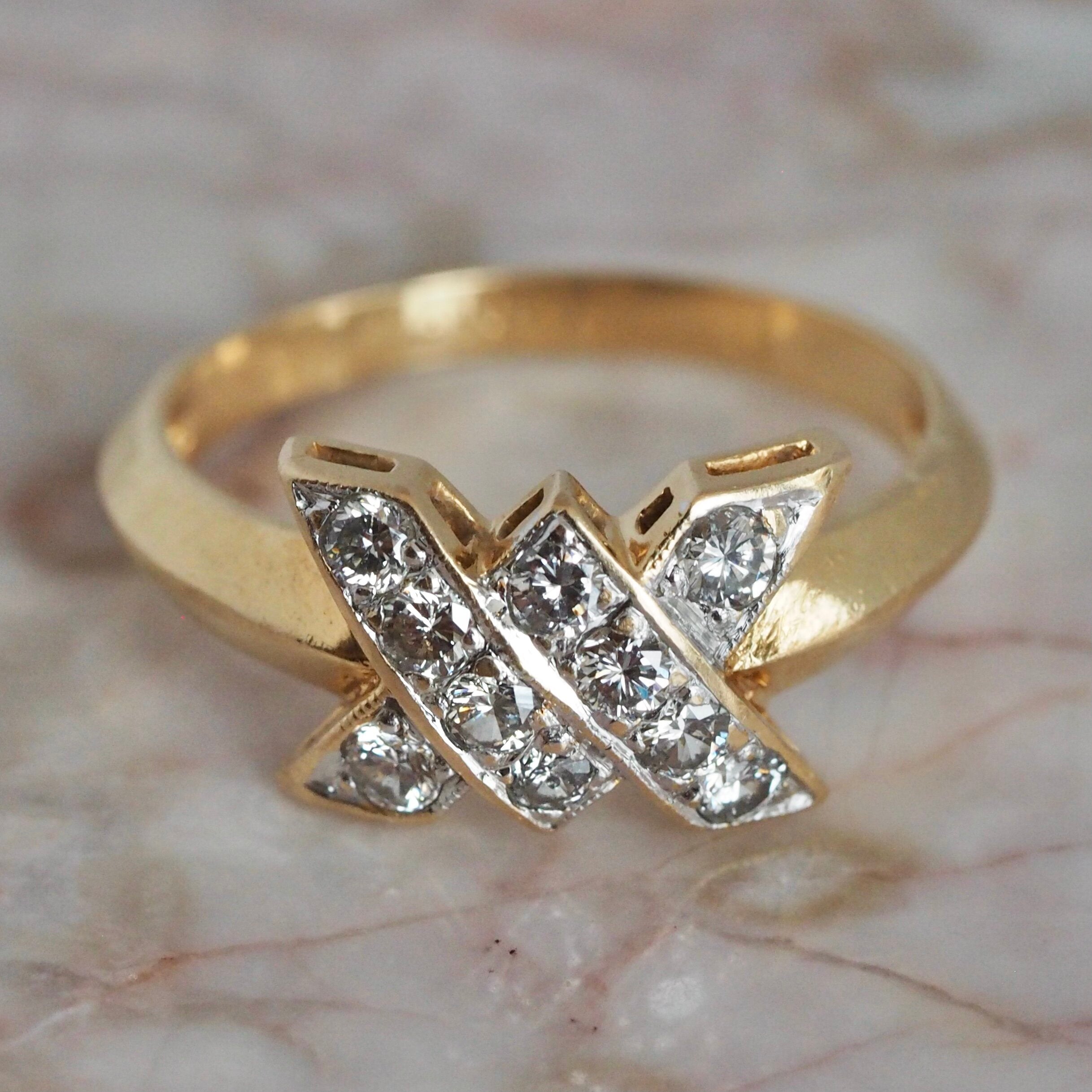 Vintage French 18k Gold Diamond Knot Ring