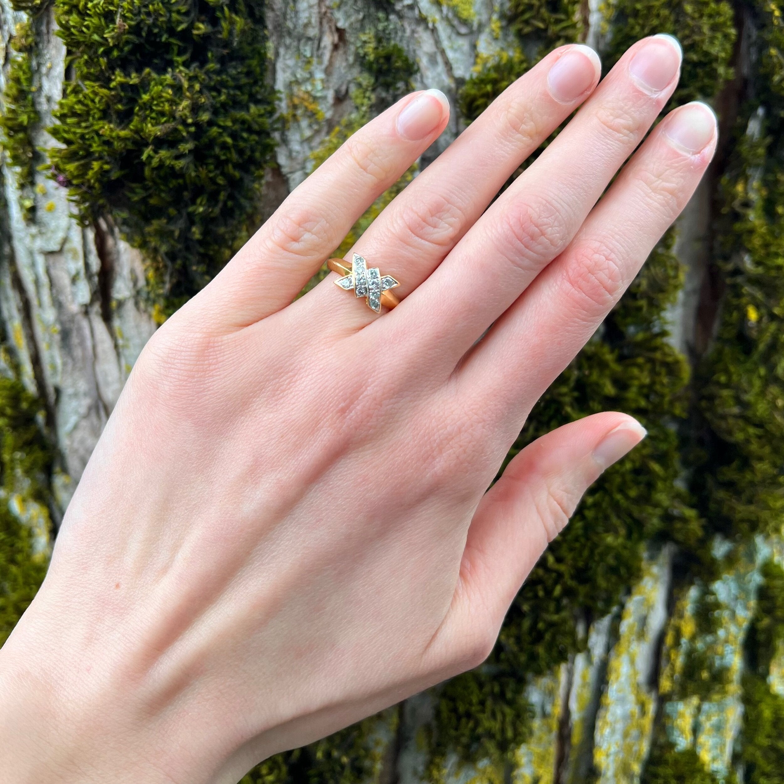 Vintage French 18k Gold Diamond Knot Ring
