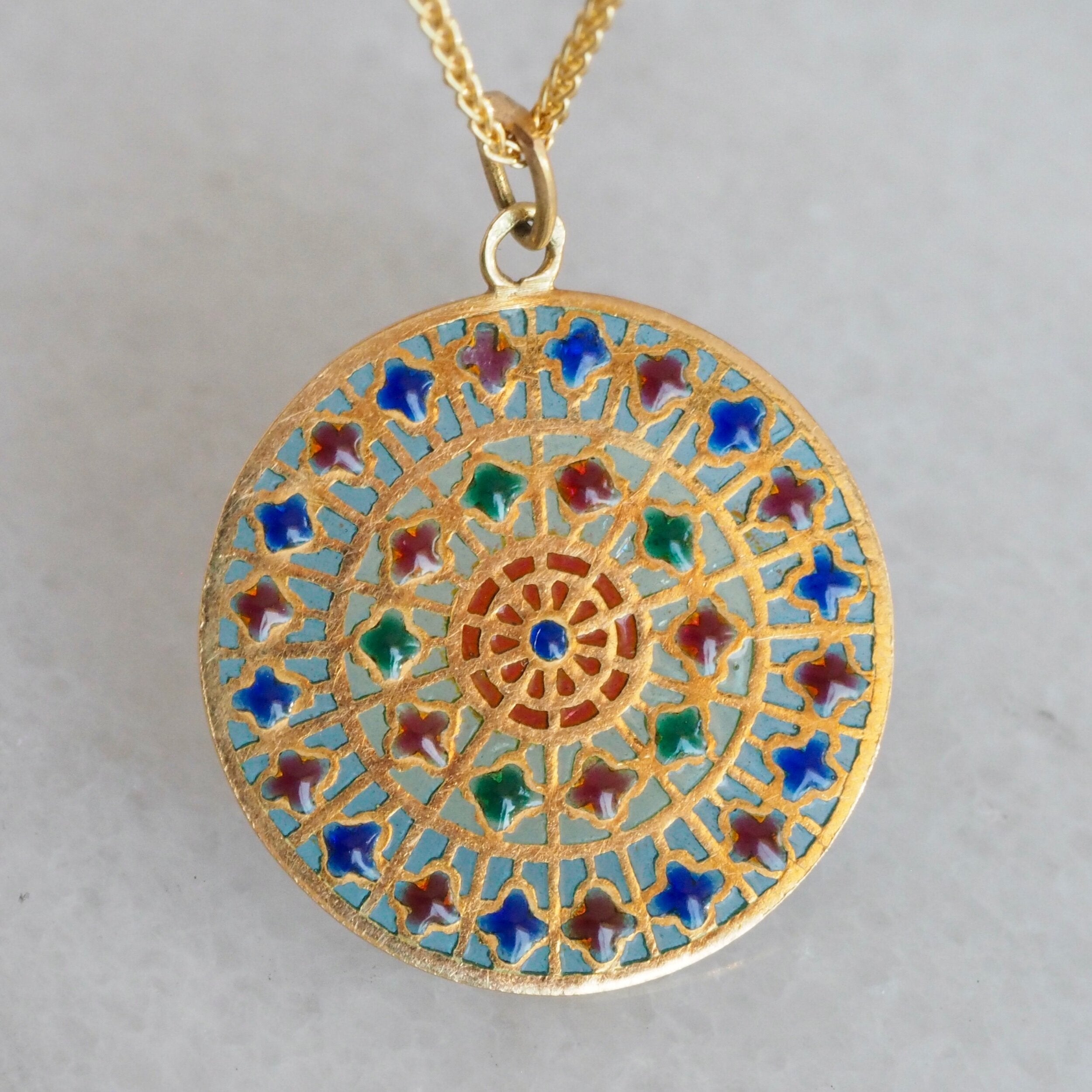 Vintage French 18k Gold Plique-à-Jour Pendant