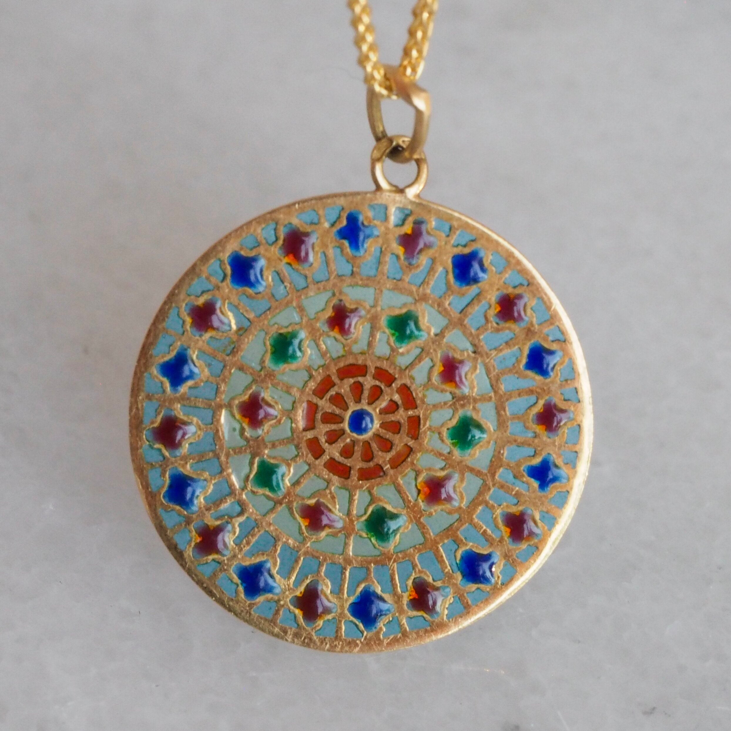 Vintage French 18k Gold Plique-à-Jour Pendant