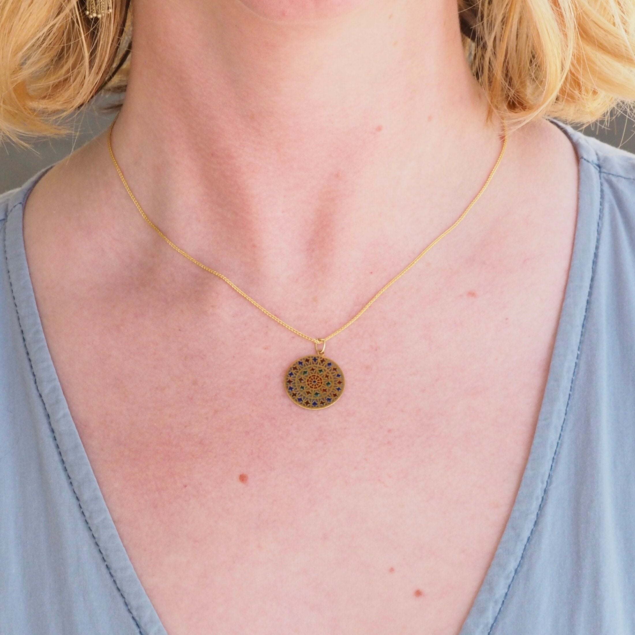 Vintage French 18k Gold Plique-à-Jour Pendant