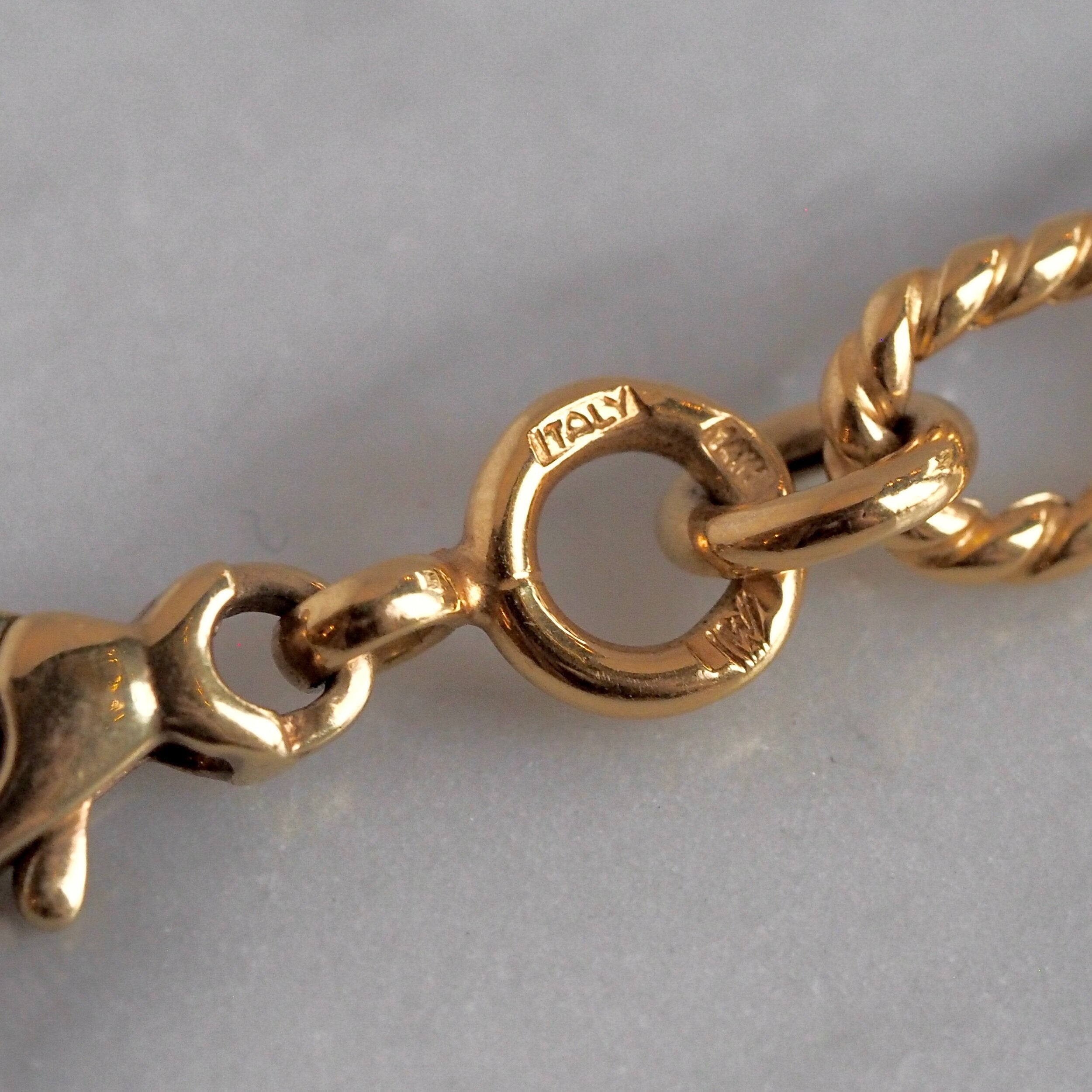 Vintage Italian 14k Gold Textured Oval and Round Rolo Link Chain Necklace