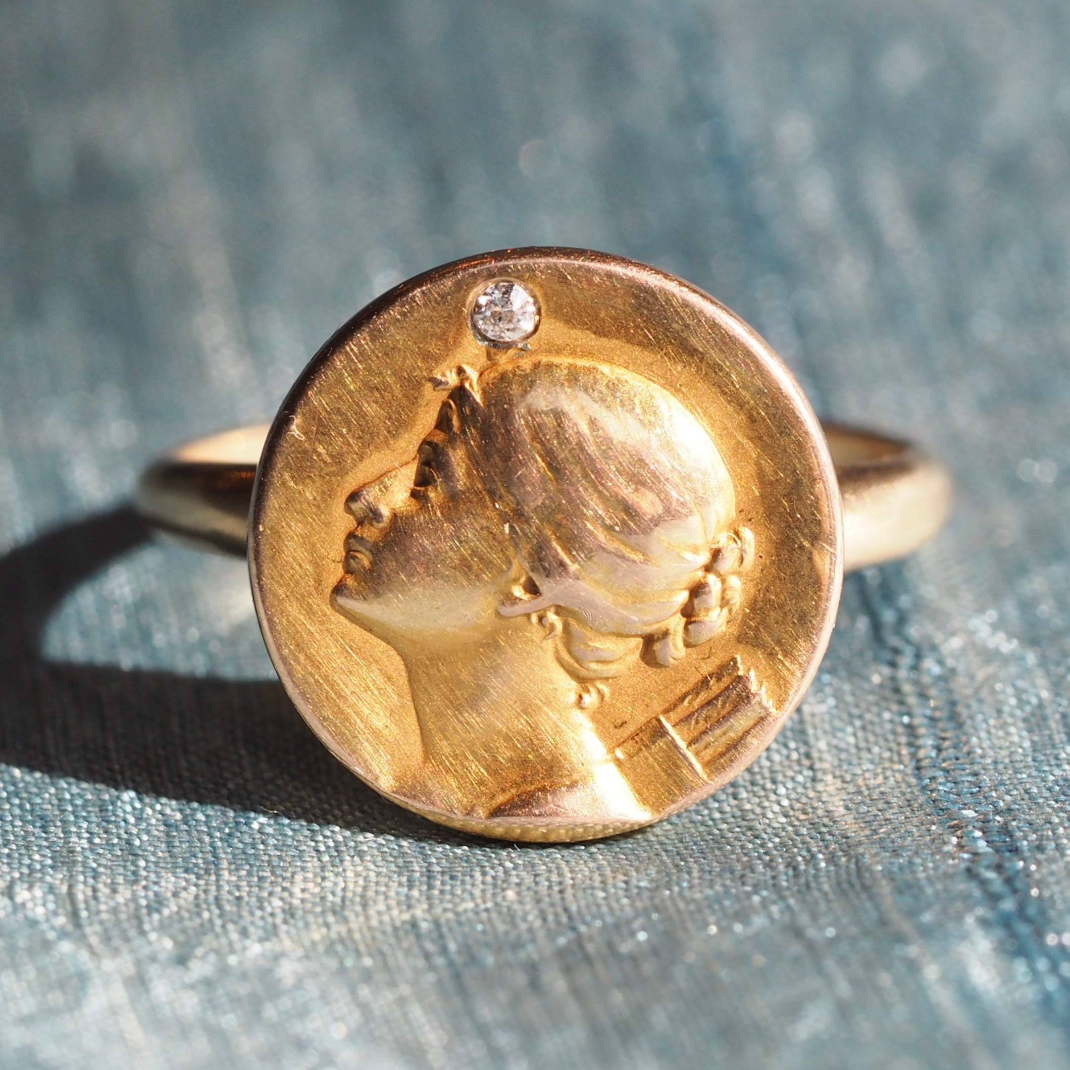 Antique French Art Nouveau 14k Bloomed Gold Louis Armand Rault Roman Goddess Diana Ring